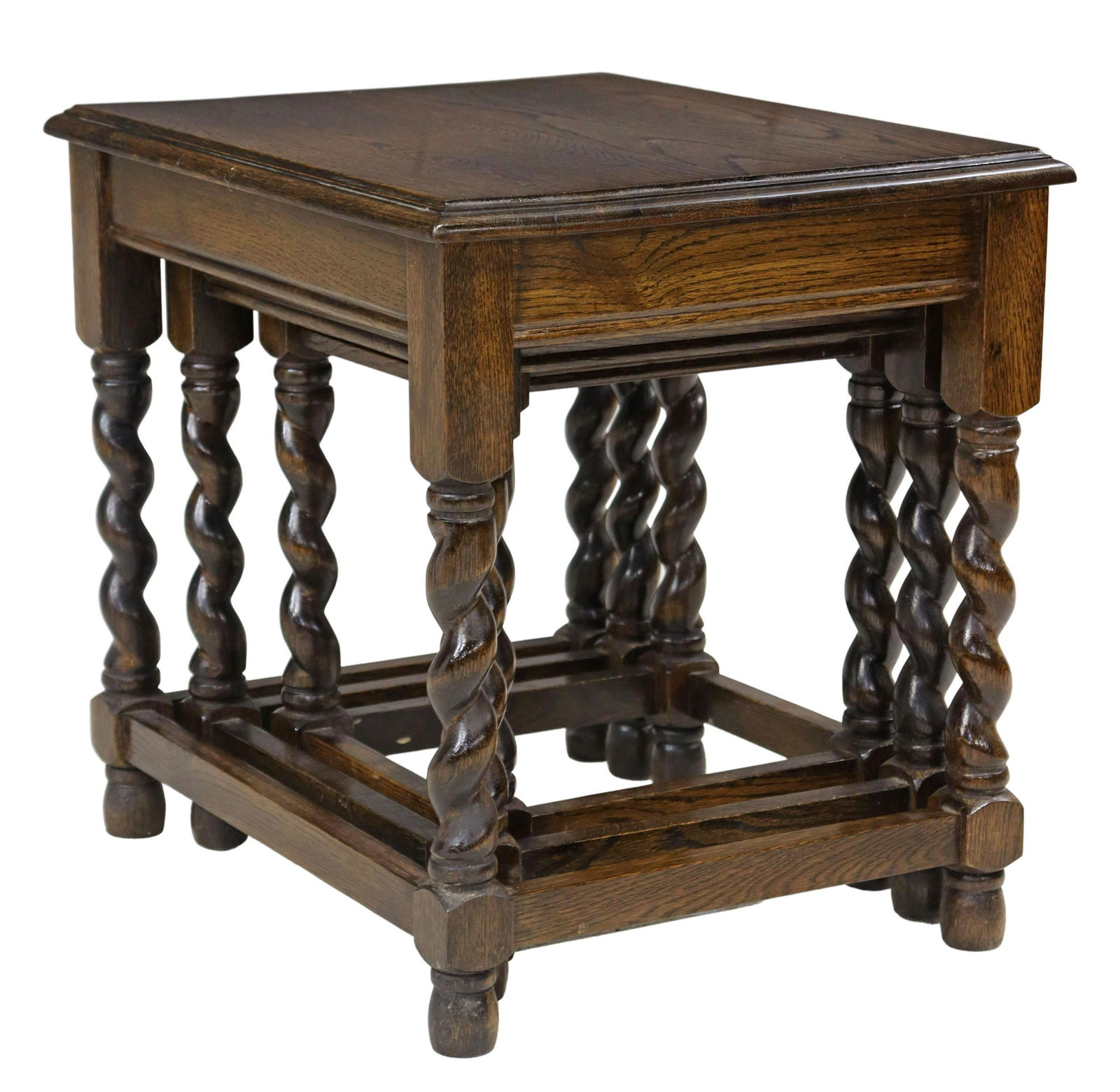 (3) ENGLISH OAK BARLEY TWIST NESTING TABLES (1 of 6)