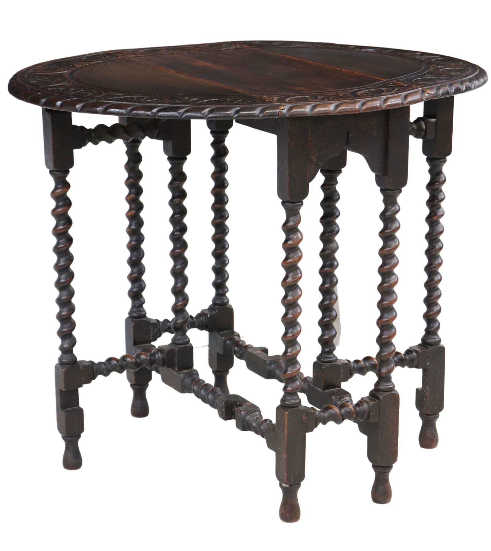 ENGLISH CARVED OAK DROP-LEAF SIDE TABLE (1 of 4)
