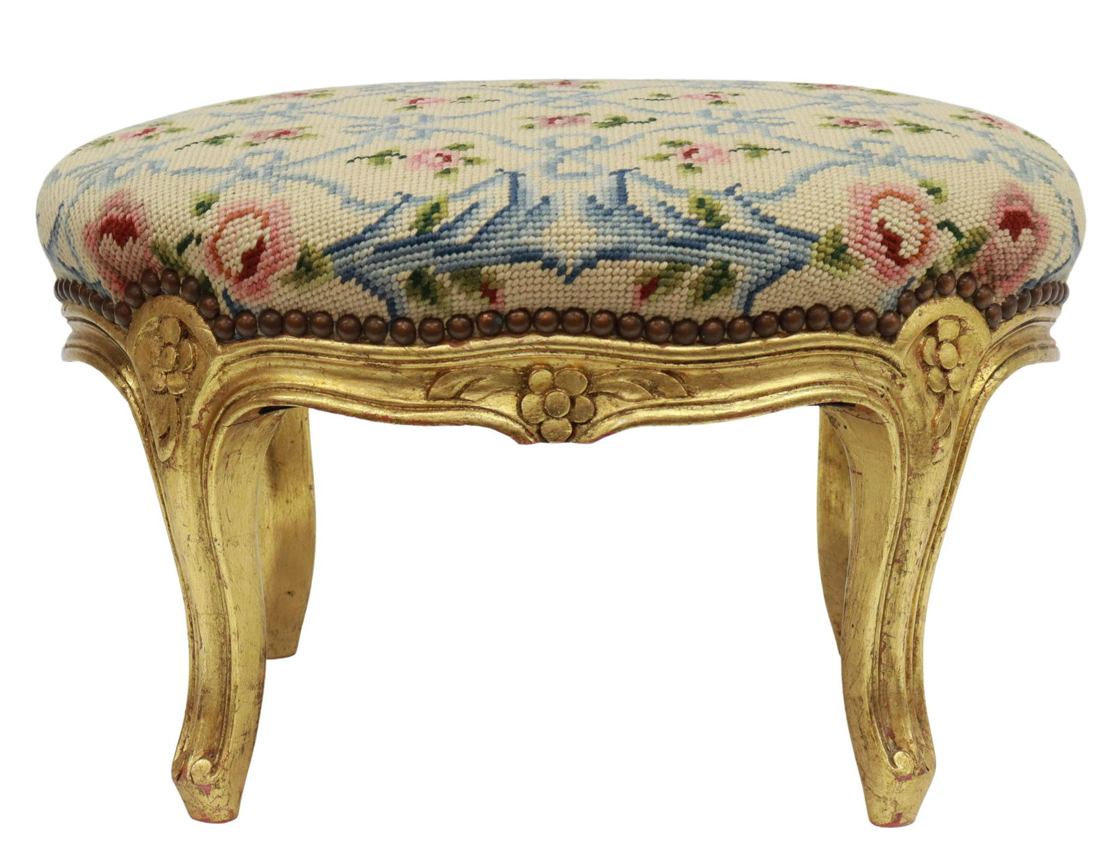PETITE LOUIS XV STYLE NEEDLEPOINT & GILTWOOD STOOL (1 of 3)
