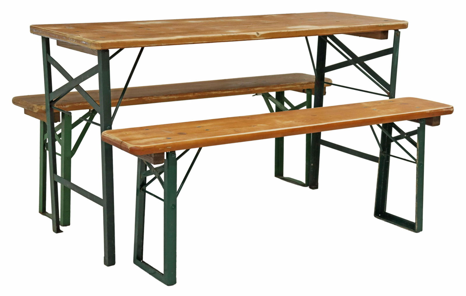 (3) ENGLISH PINE & IRON FOLDING TABLE & BENCHES (1 of 4)