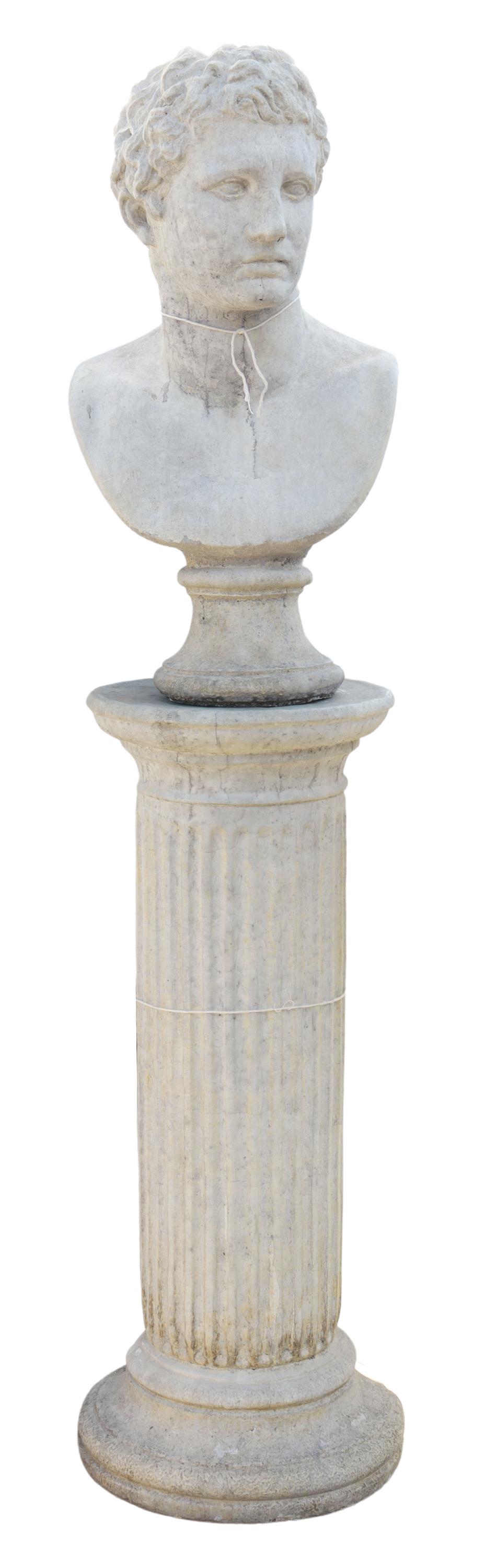 (LOT) CAST CONCRETE BUST OF MELEAGER ON COLUMN (1 of 2)