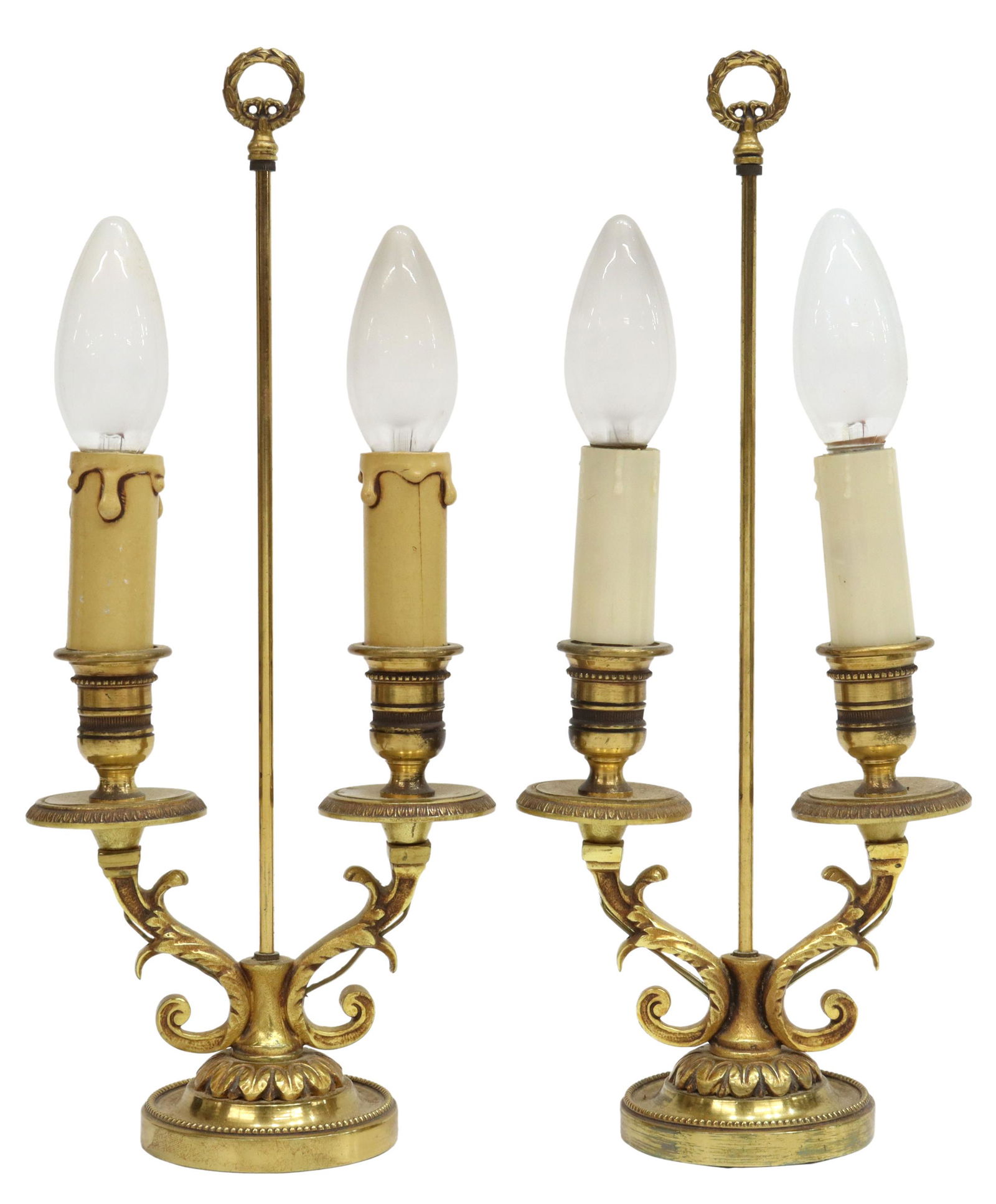 (2) FRENCH GILT METAL TWO-LIGHT BOUILLOTTE LAMPS (1 of 3)