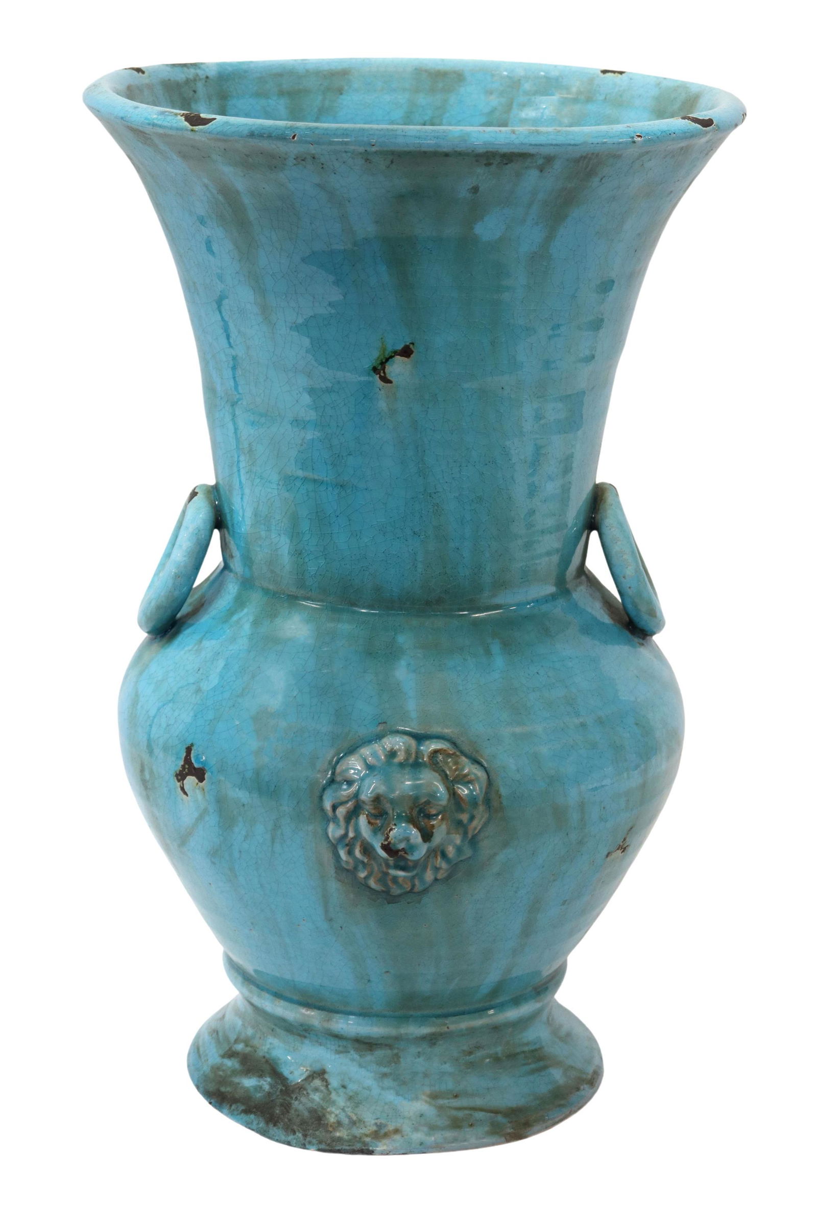 LARGE BLUE-GLAZED TERRACOTTA HANDLED VASE (1 of 4)
