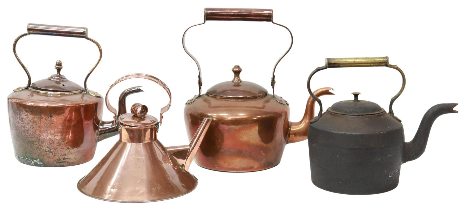 (4) ENGLISH COPPER & CAST IRON KETTLES, 19TH C. (1 of 3)