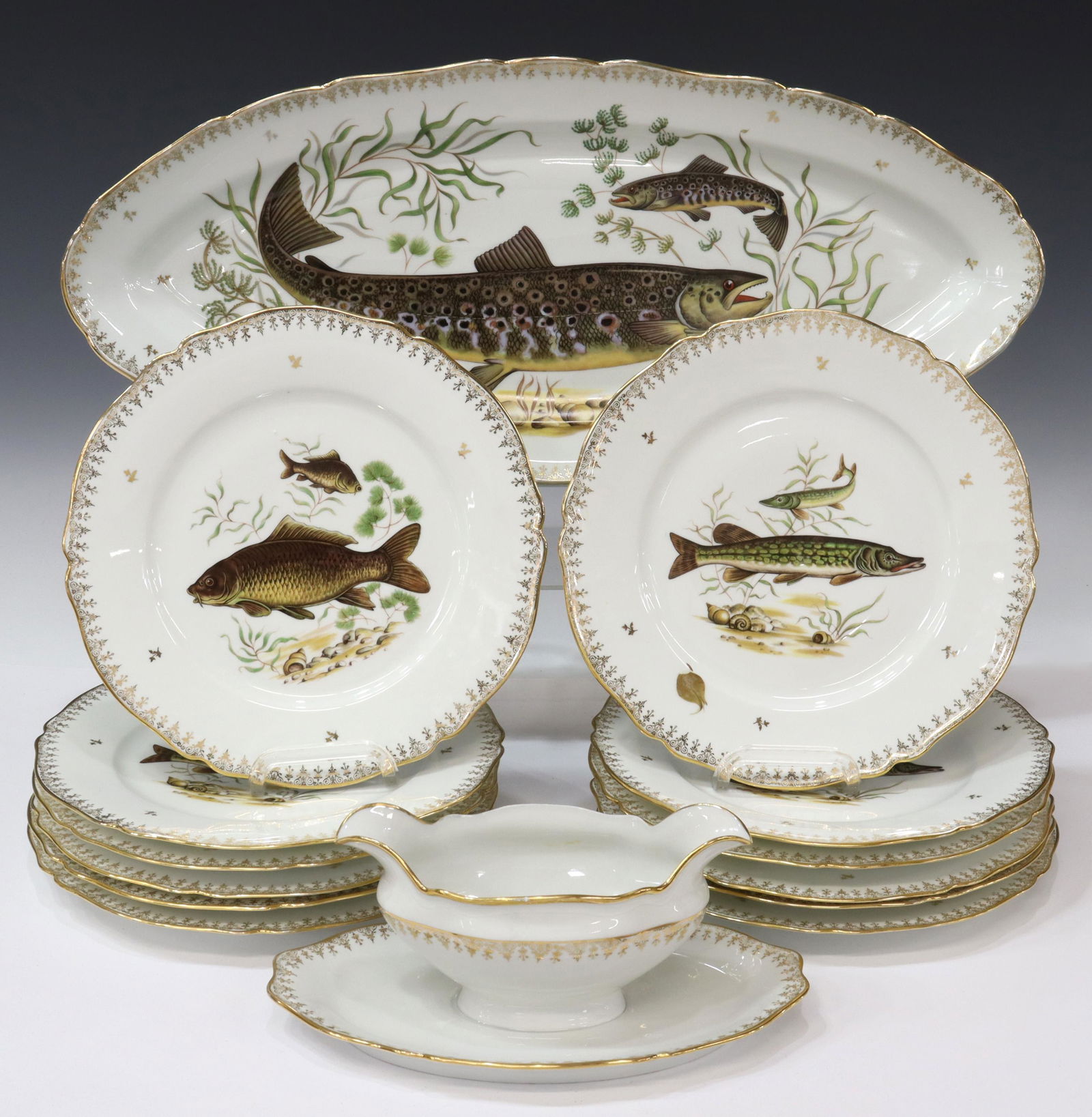 (14) FRENCH LIMOGES PORCELAIN FISH SERVICE (1 of 5)