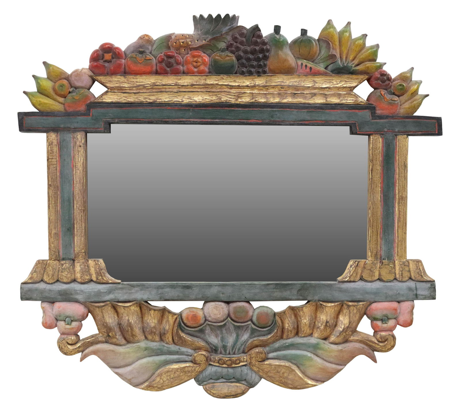 DECORATIVE PARCEL GILT WALL MIRROR, FRUIT CREST (1 of 3)