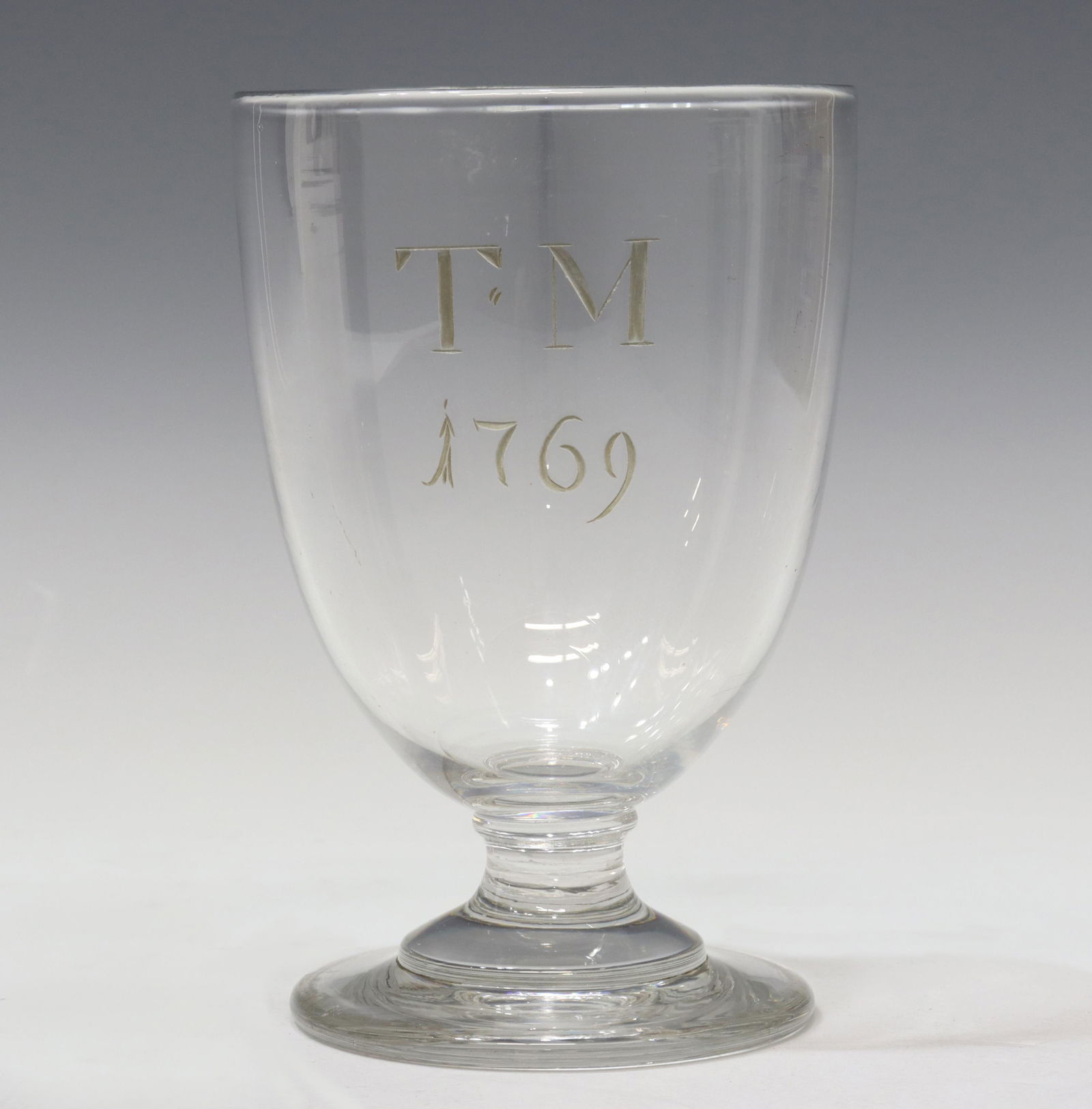 LARGE ENGLISH GLASS GOBLET ENGRAVED TM 1769 (1 of 3)