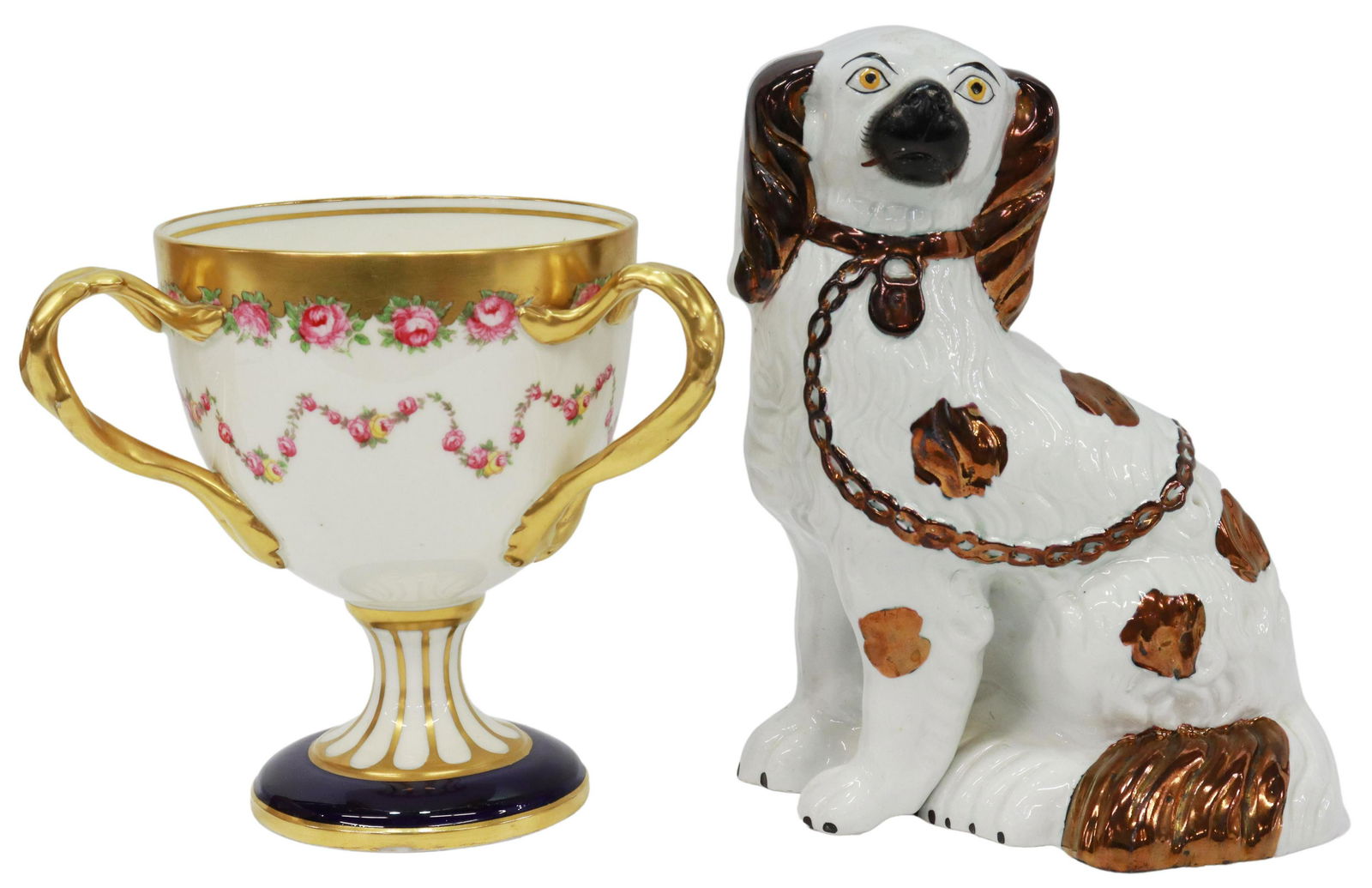 (2) CAULDON LOVING CUP & STAFFORDSHIRE MANTEL DOG (1 of 4)