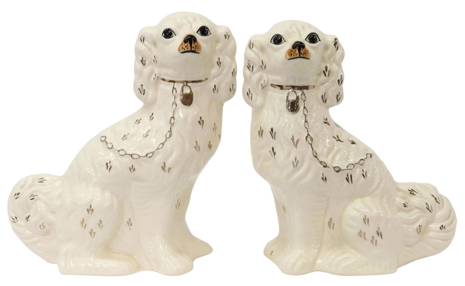 (2) ENGLISH STAFFORDSHIRE PARCEL GILT MANTEL DOGS (1 of 3)