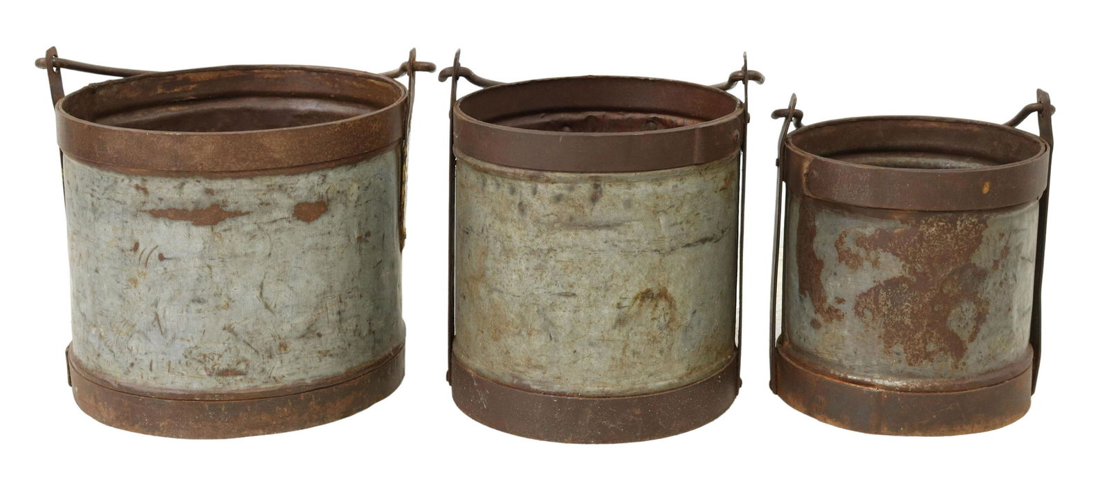 (3) GRADUATED IRON-BANDED METAL BUCKETS (1 of 3)
