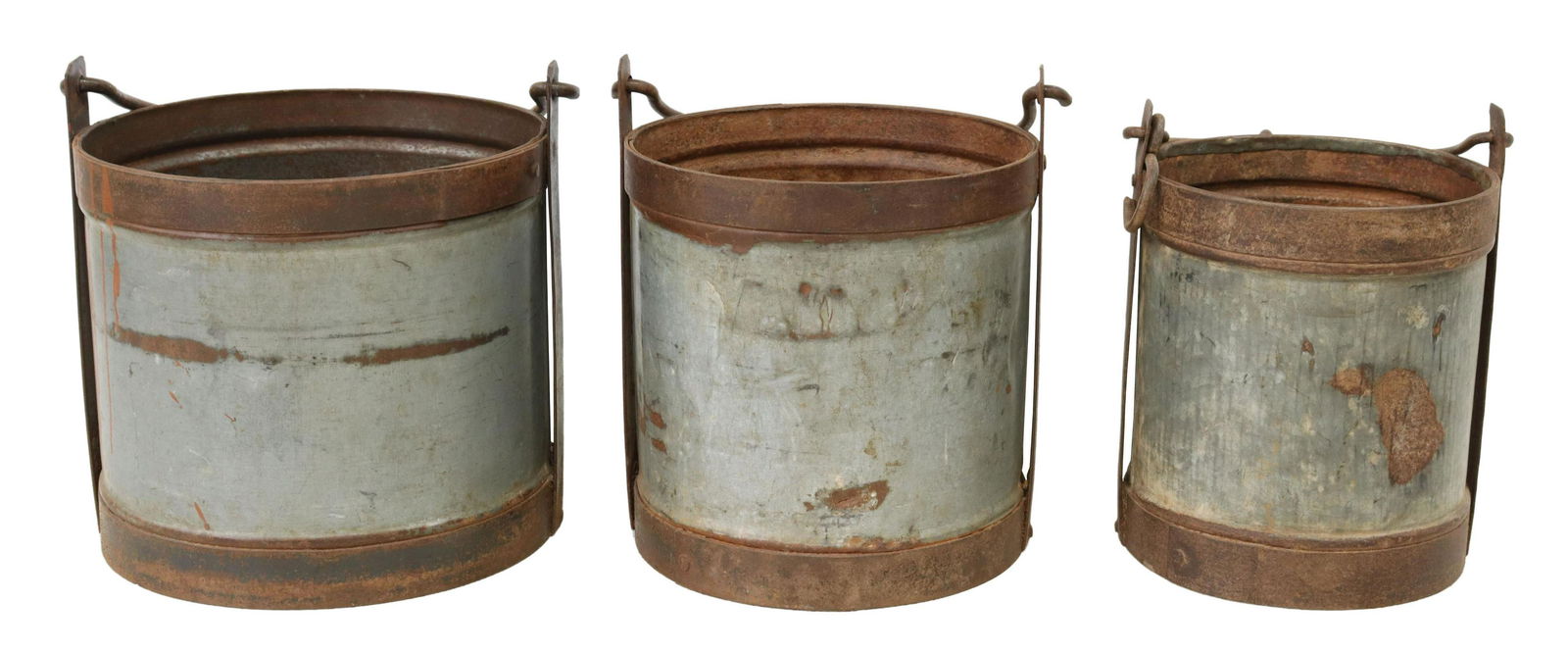 (3) GRADUATED IRON-BANDED METAL BUCKETS (1 of 3)