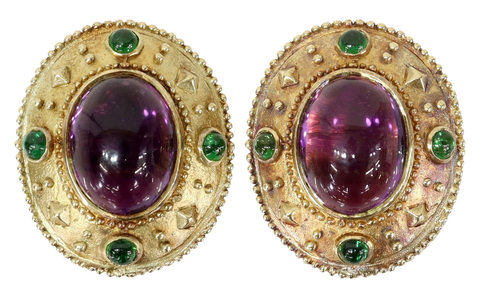 (PAIR) ESTATE 14KT GOLD AMETHYST CABOCHON EARRINGS (1 of 3)