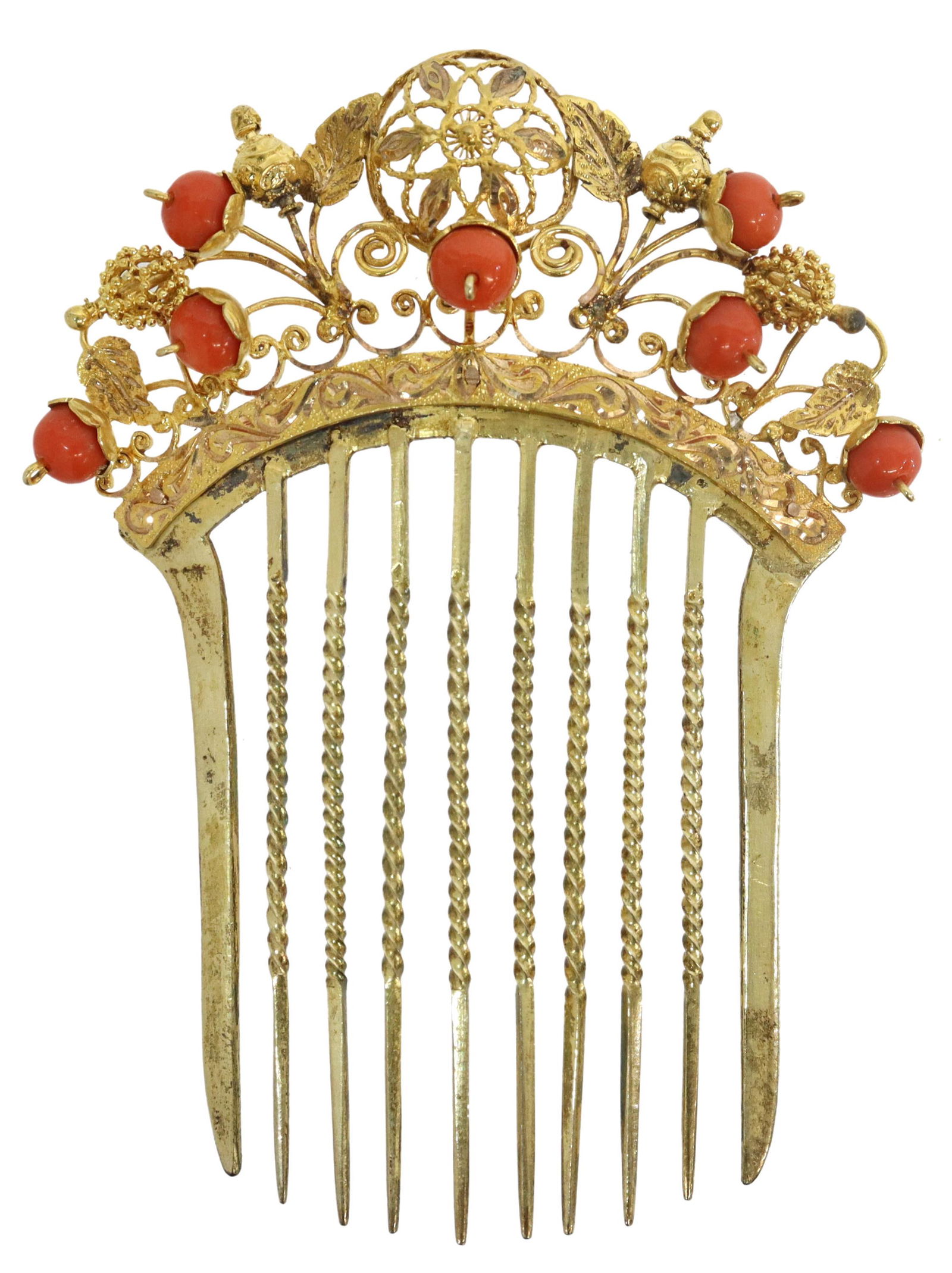 VICTORIAN 18KT YELLOW GOLD & CORAL HAIR COMB (1 of 2)