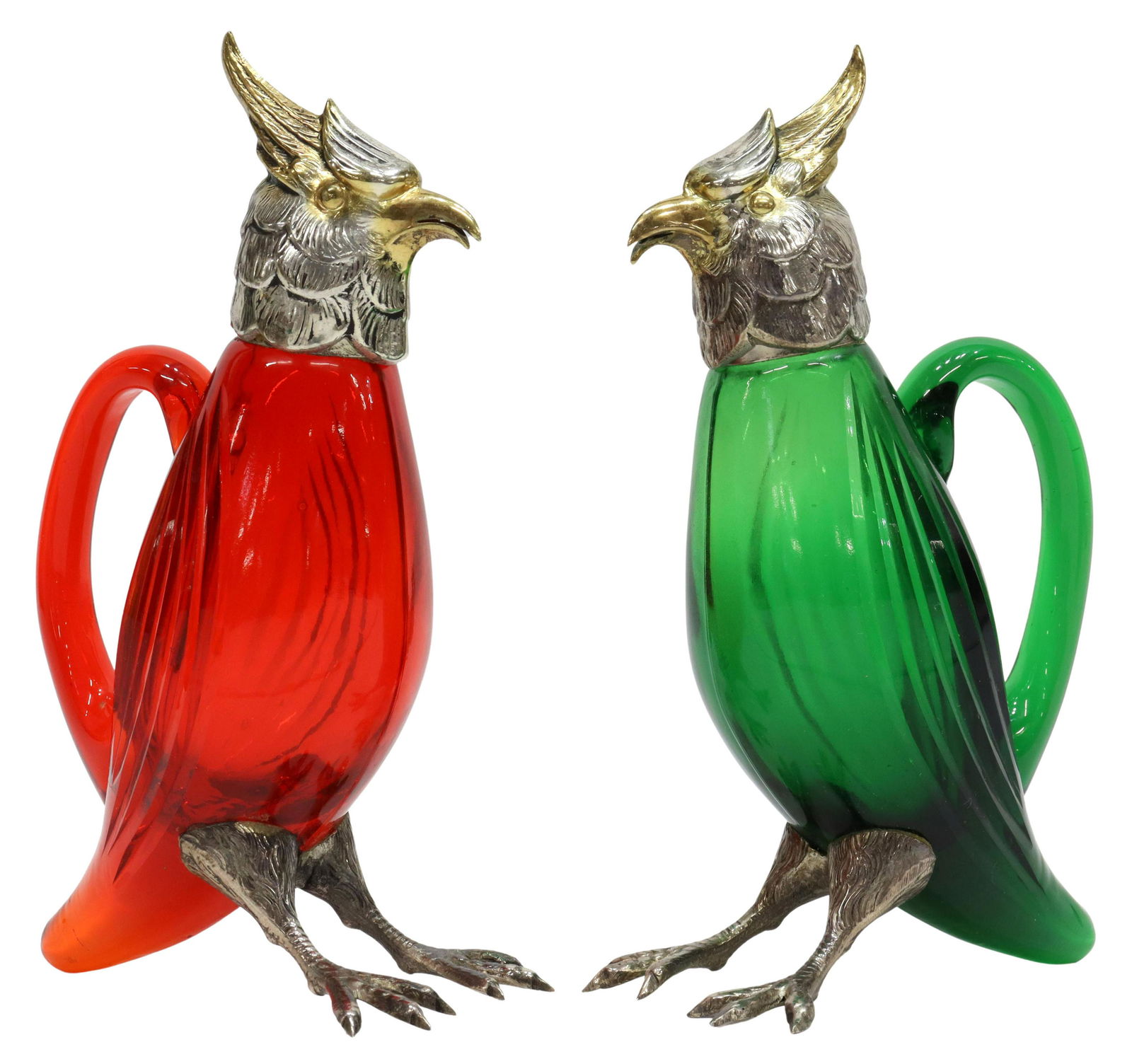 (2) SPANISH 915 SILVER MOUNTED GLASS BIRD CRUETS (1 of 4)