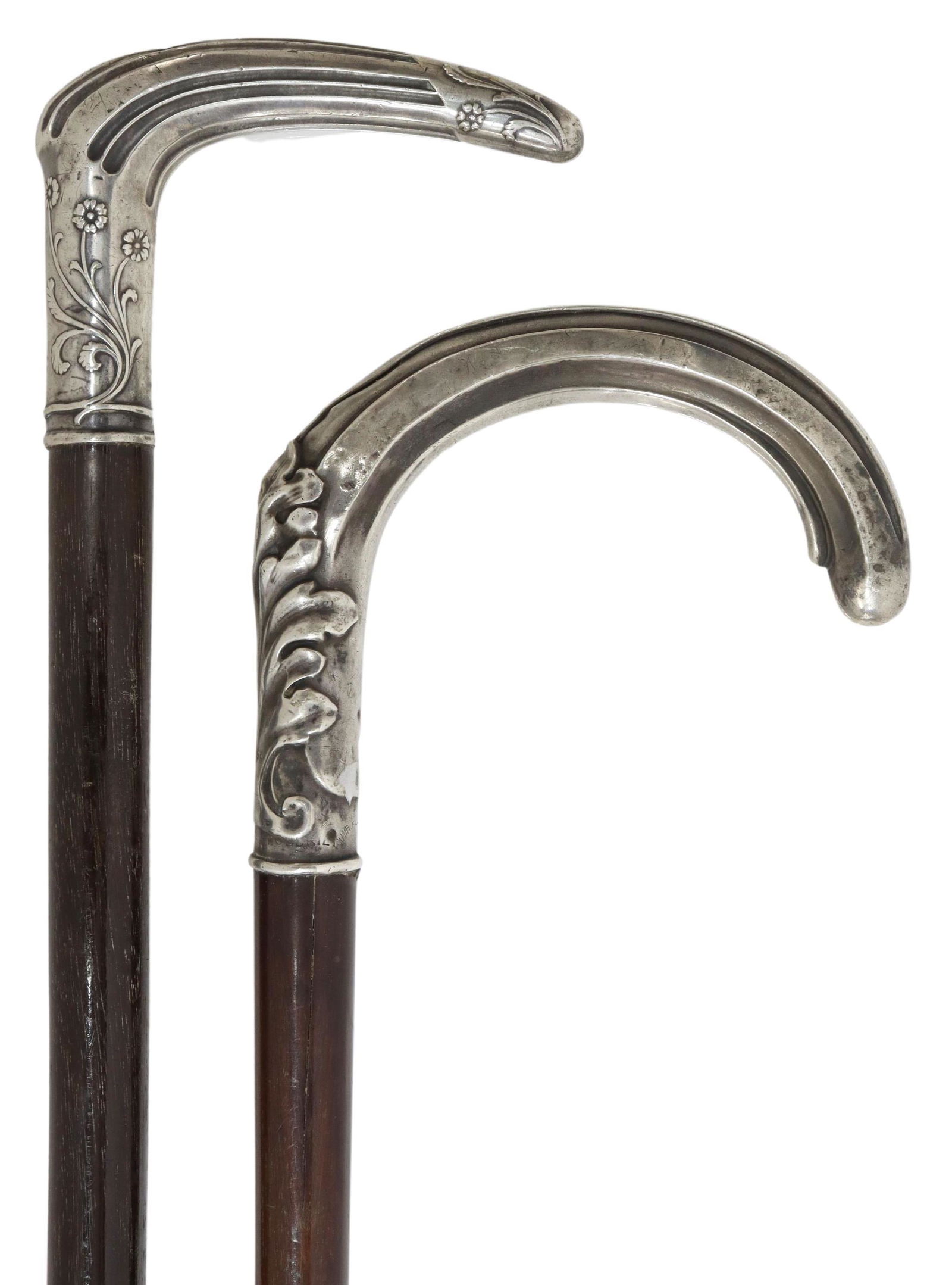 (2) FRENCH SILVER-HANDLED CANES WALKING STICKS (1 of 6)