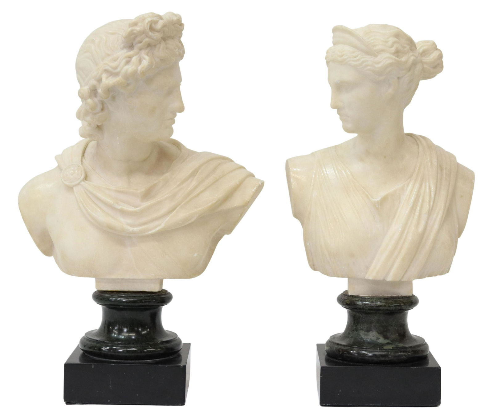 (2) APOLLO & DIANA CARVED ALABASTER BUSTS (1 of 3)