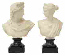 (2) APOLLO & DIANA CARVED ALABASTER BUSTS (1 of 3)