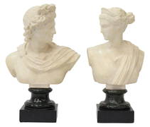 (2) APOLLO & DIANA CARVED ALABASTER BUSTS (1 of 3)