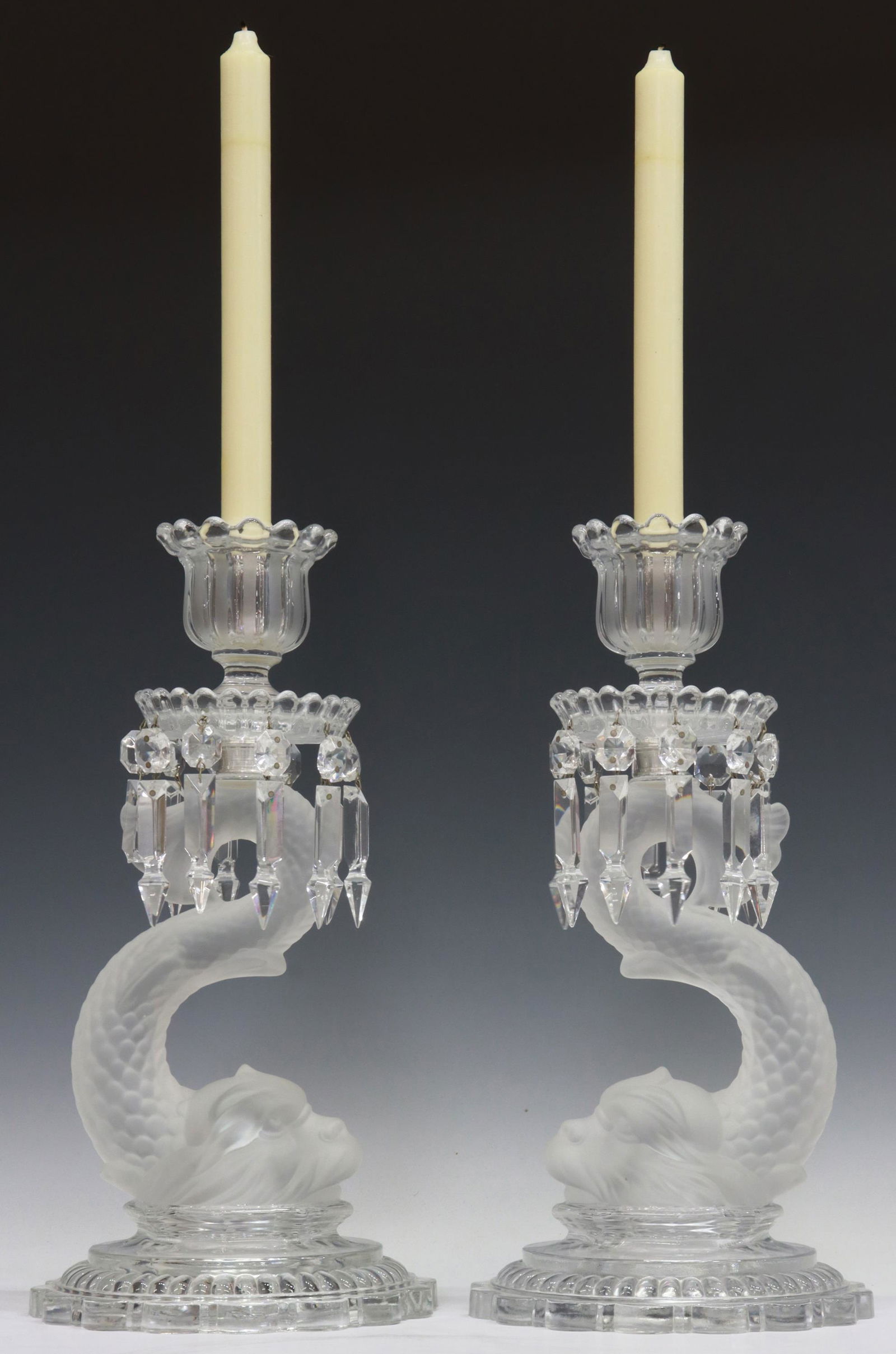 (2) FRENCH BACCARAT CRYSTAL DAUPHIN CANDLESTICKS (1 of 2)