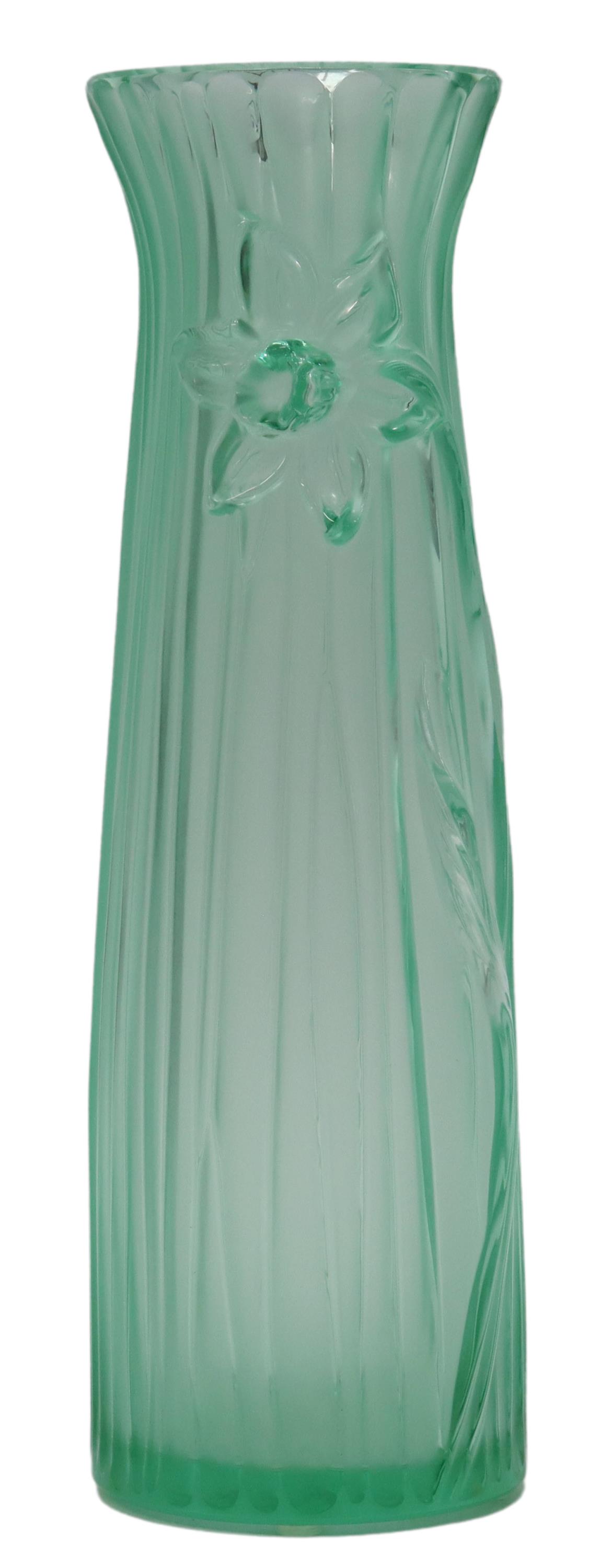 FRENCH LALIQUE 'JONQUILLE' GREEN GLASS VASE (1 of 4)