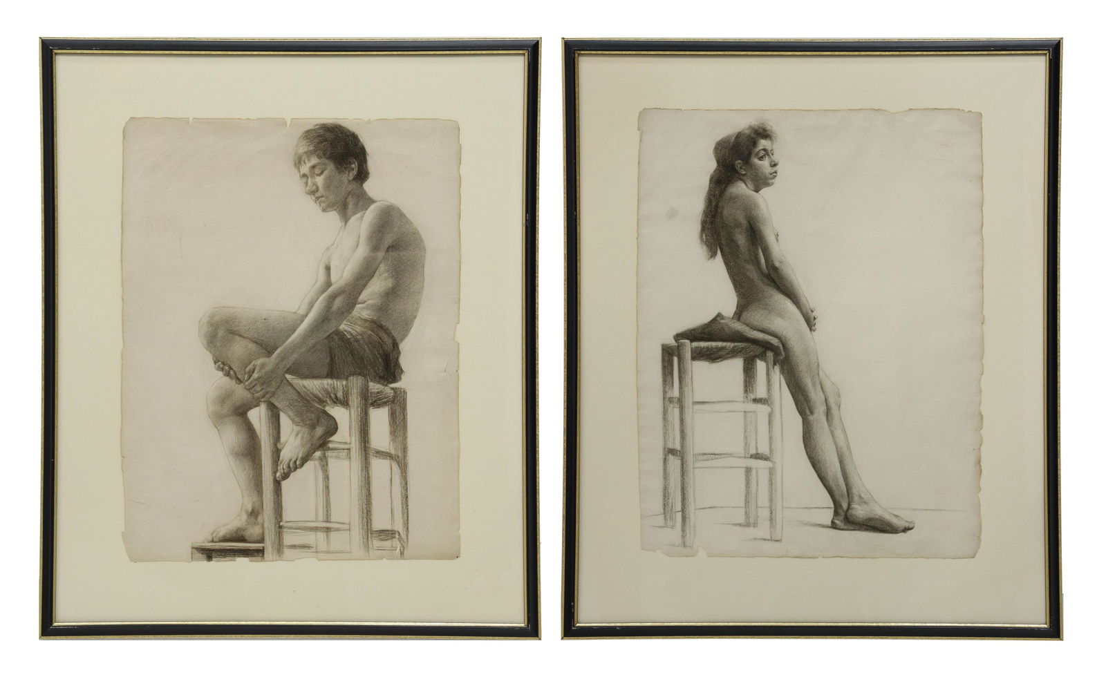 (2) FRAMED CHARCOAL FIGURE STUDIES (1 of 4)