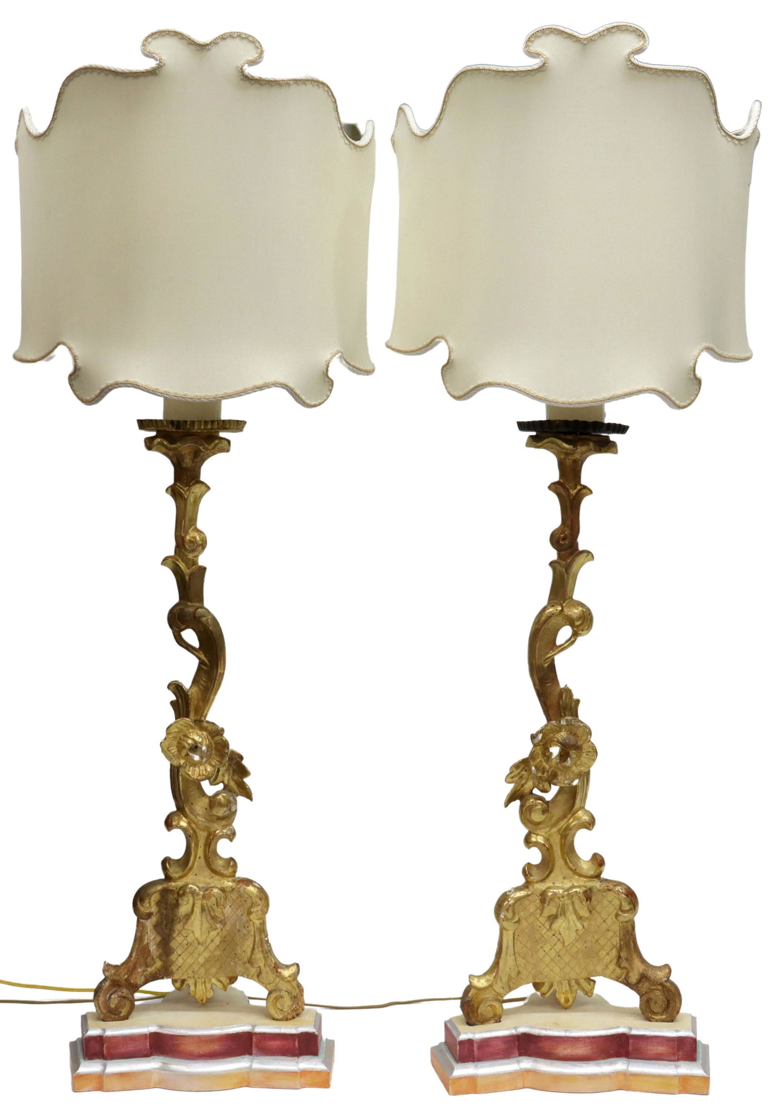 (2) CONTINENTAL GILTWOOD ALTAR PRICKET TABLE LAMPS (1 of 5)