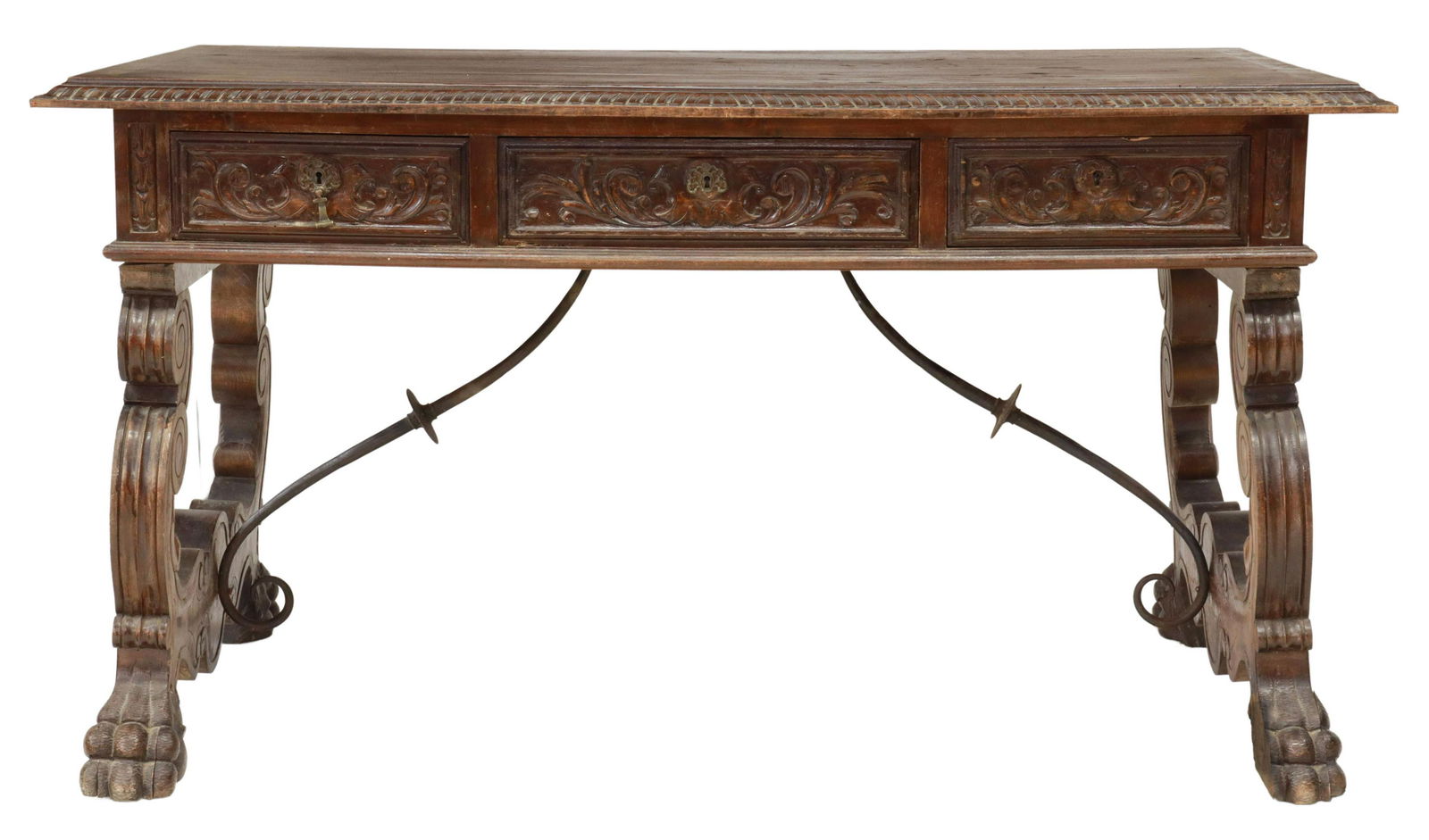 SPANISH RENAISSANCE REVIVAL CARVED LIBRARY DESK (1 of 5)