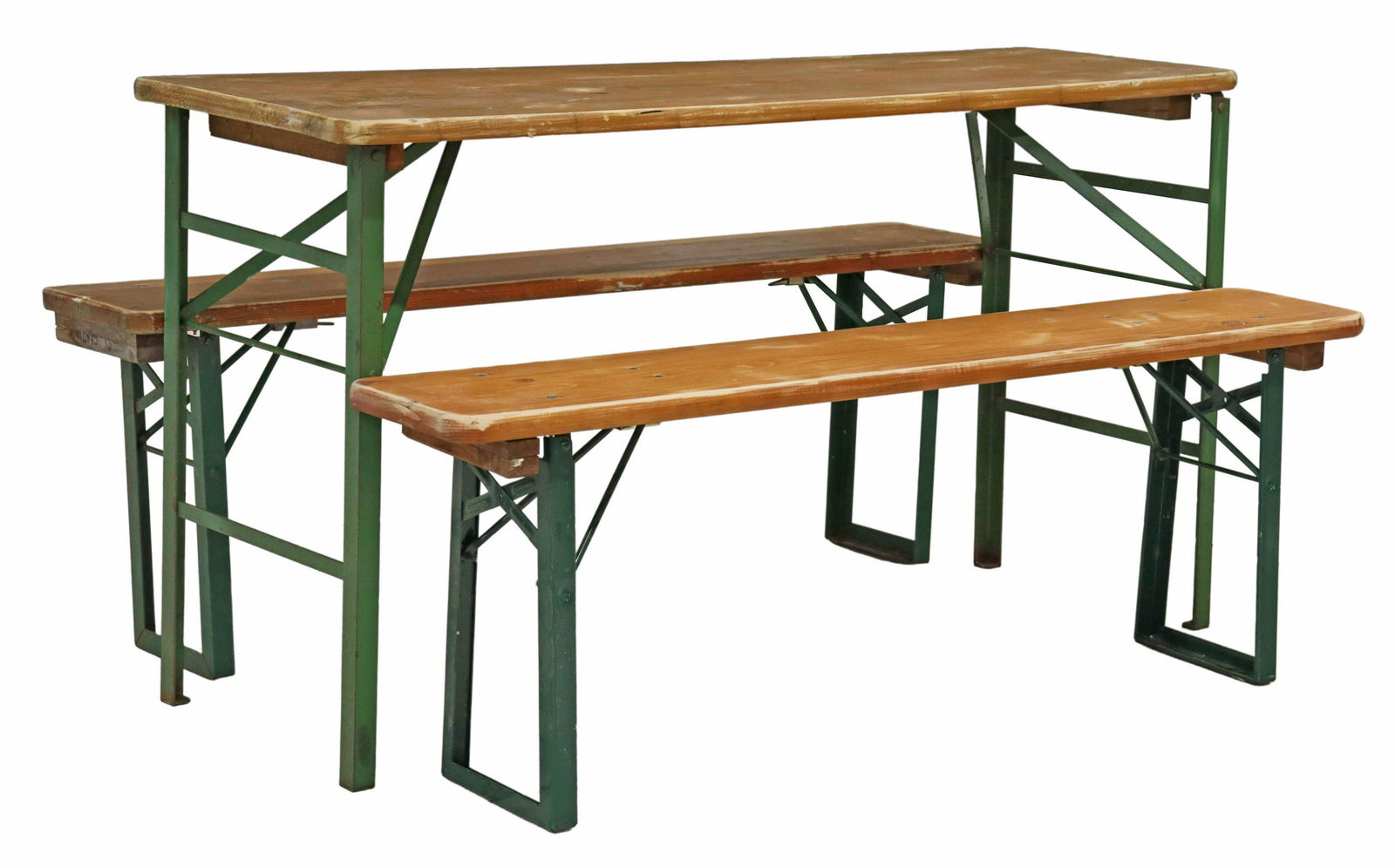 (3) ENGLISH PINE & IRON FOLDING TABLE & BENCHES (1 of 4)