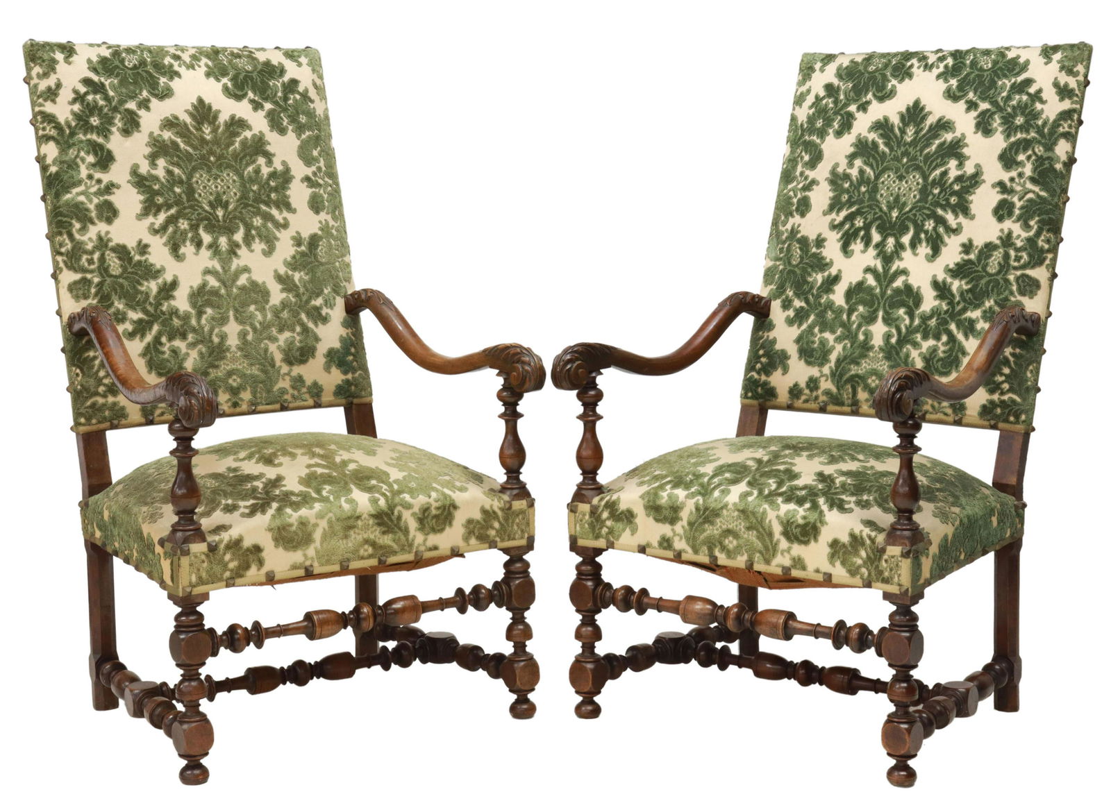 (2) FRENCH LOUIS XIII STYLE WALNUT FAUTEUILS (1 of 3)