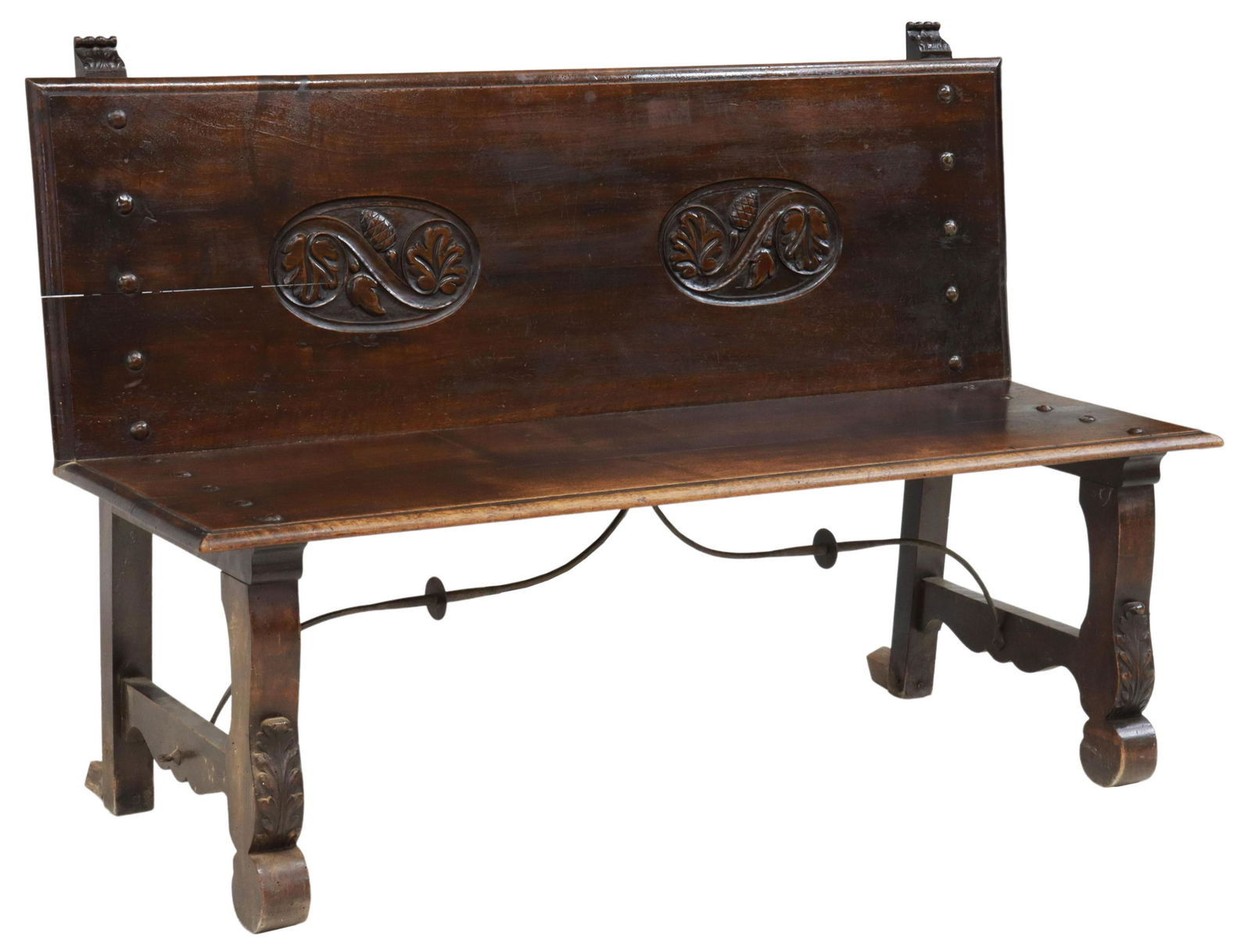 SPANISH BAROQUE STYLE CARVED WALNUT BENCH (1 of 3)