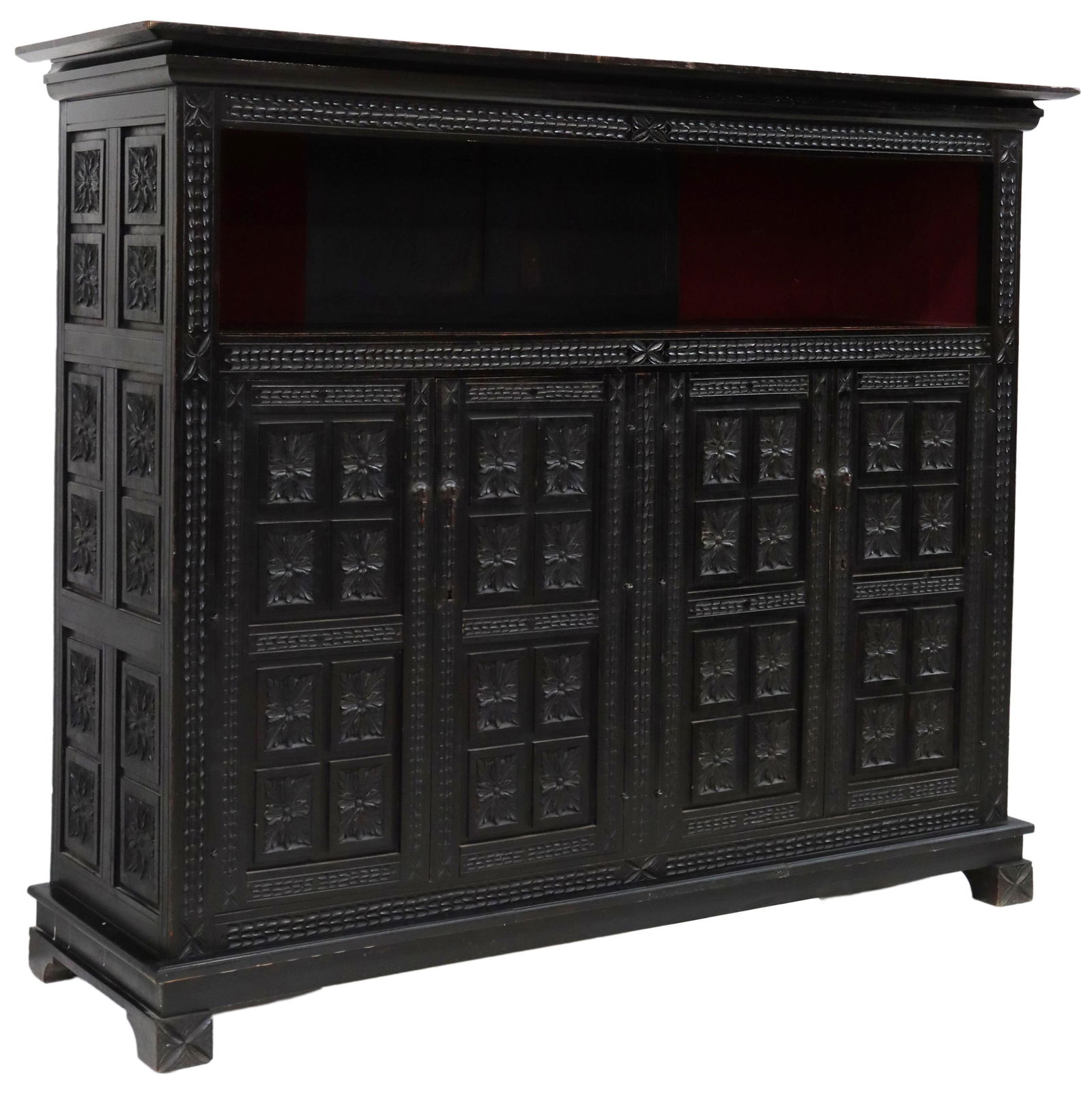 SPANISH BAROQUE STYLE EBONIZED LIBRARY BOOKCASE (1 of 5)