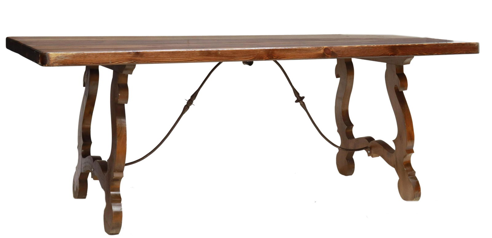 SPANISH BAROQUE STYLE PINE & IRON TABLE, 82.5"L (1 of 4)