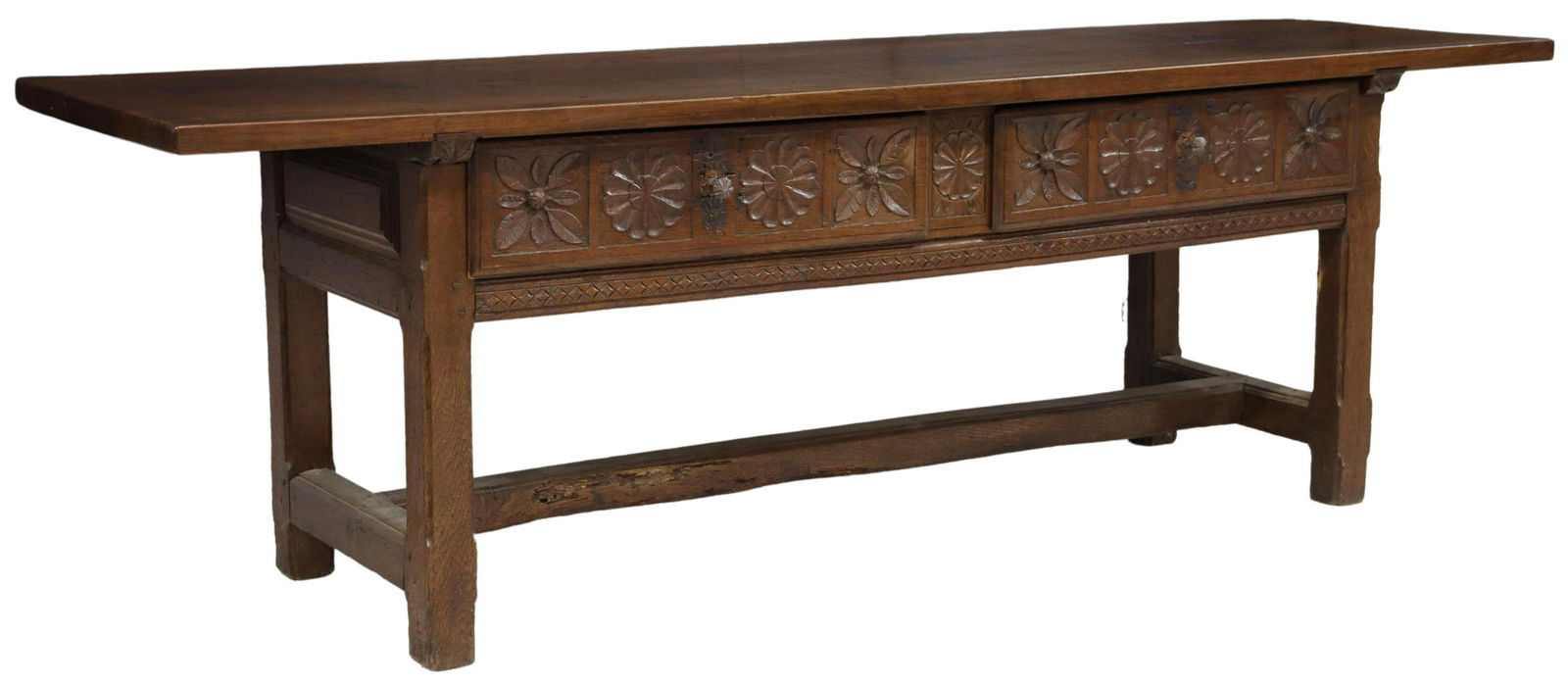 SPANISH BAROQUE STYLE MIXED WOOD TABLE, 89.5"L (1 of 6)