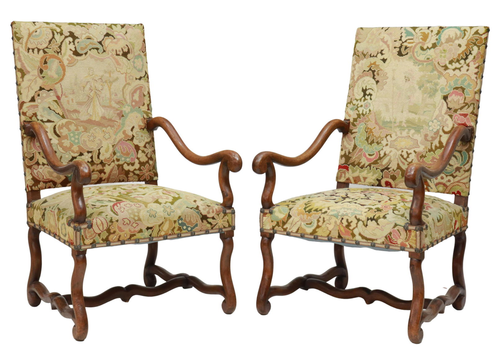 2)FRENCH LOUIS XIV STYLE WALNUT HIGHBACK FAUTEUILS (1 of 3)
