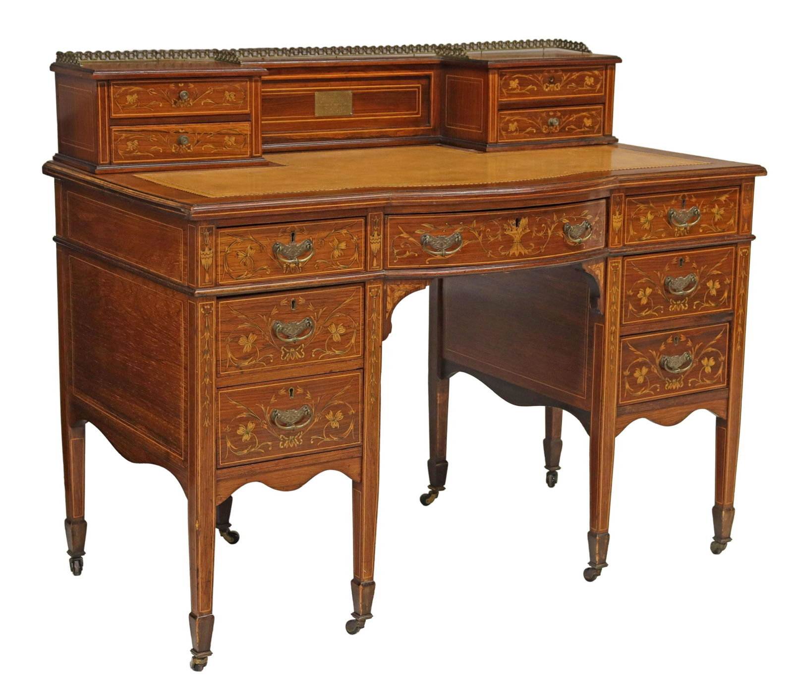 ENGLISH LEATHER-TOP ROSEWOOD MARQUETRY DESK (1 of 6)