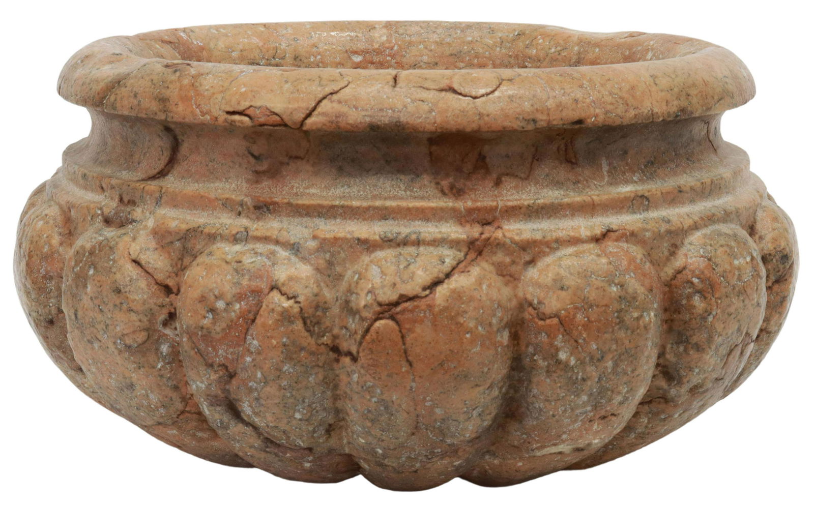 ITALIAN GADROONED CARVED STONE PLANTER POT (1 of 4)