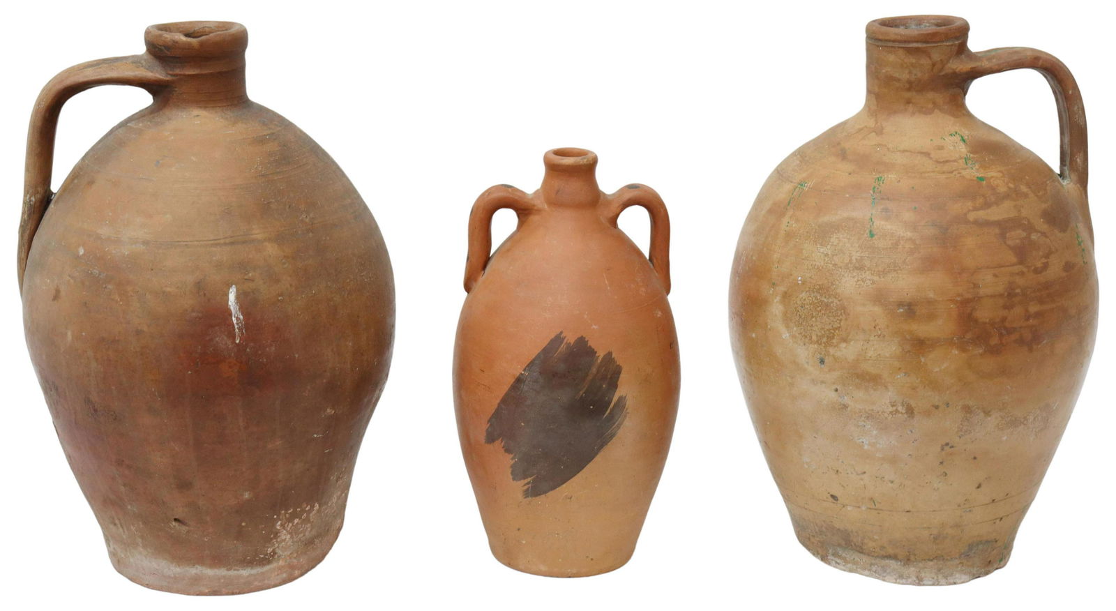 (3) SPANISH TERRACOTTA HANDLED OIL JUGS (1 of 3)