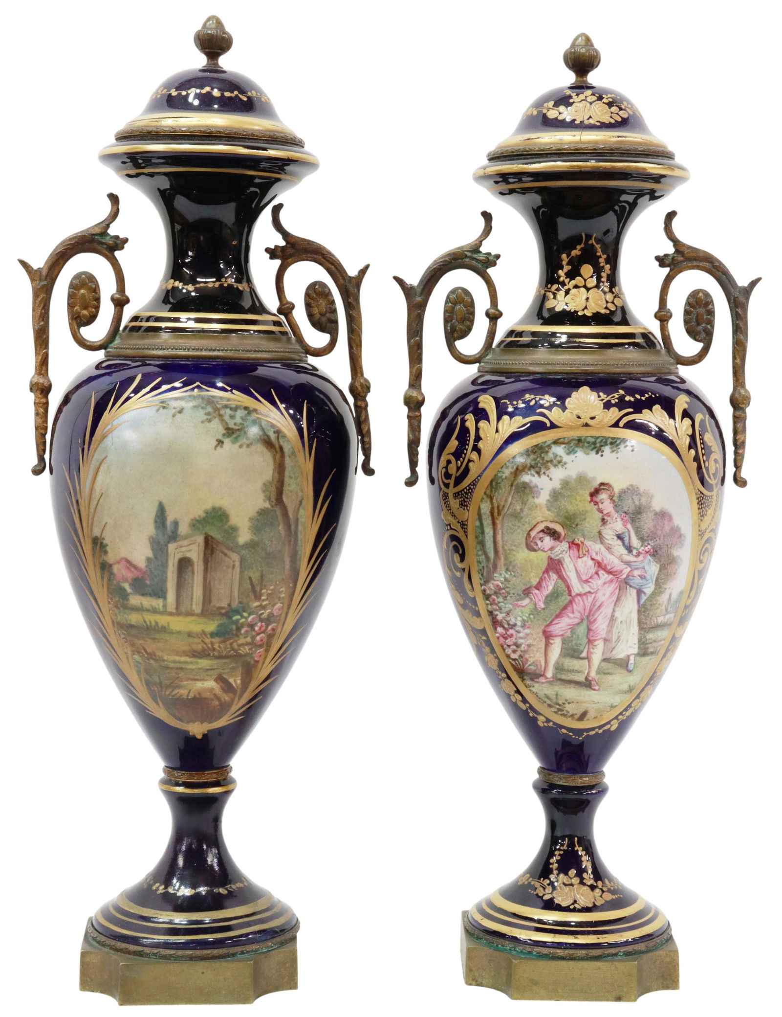 (2) SEVRES STYLE ORMOLU-MOUNTED PORCELAIN URNS (1 of 4)