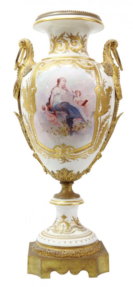 SEVRES STYLE ORMOLU-MOUNTED PORCELAIN URN, 32.25"H (1 of 4)