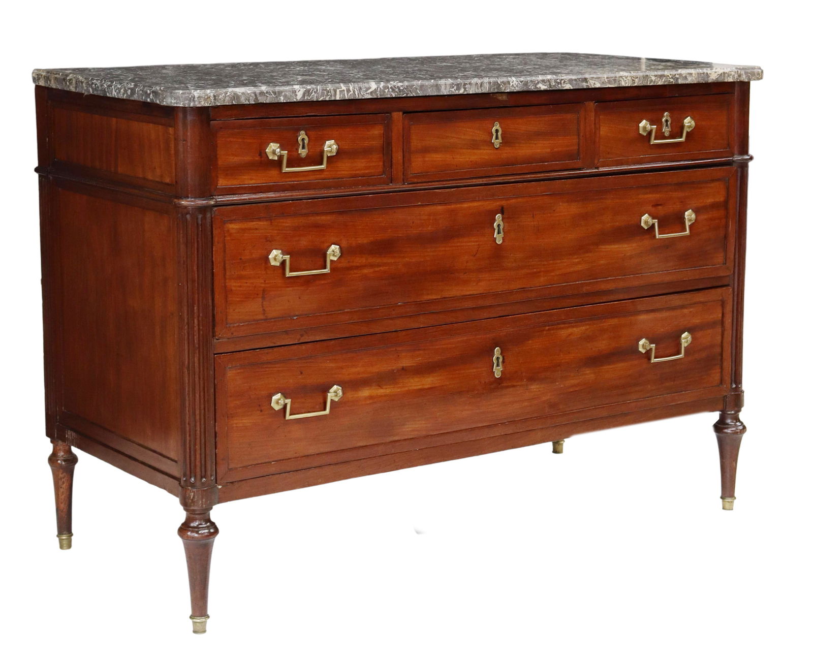 FRENCH LOUIS XVI STYLE MARBLE-TOP MAHOGANY COMMODE (1 of 5)