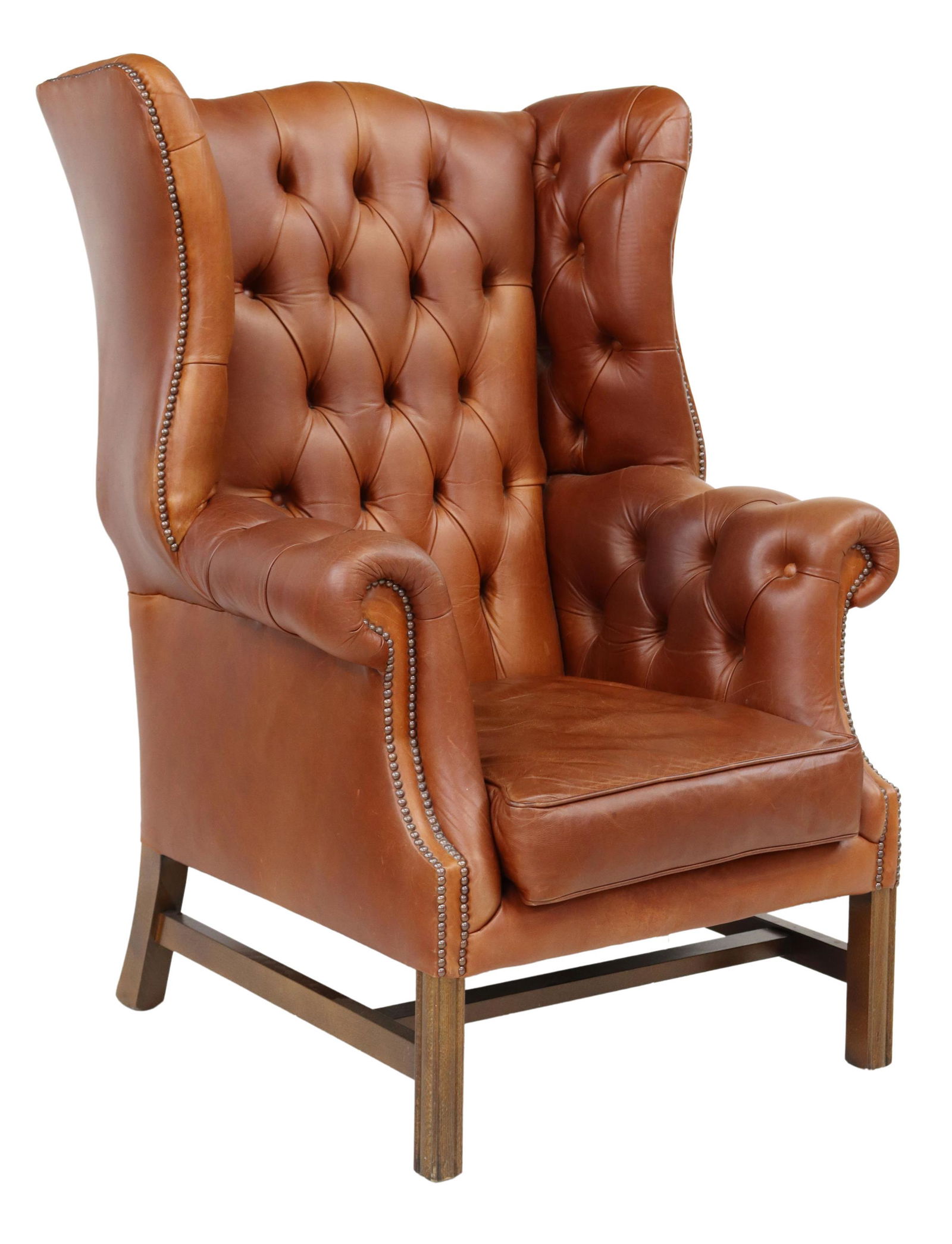 ENGLISH CHIPPENDALE STYLE LEATHER WINGBACK CHAIR (1 of 3)