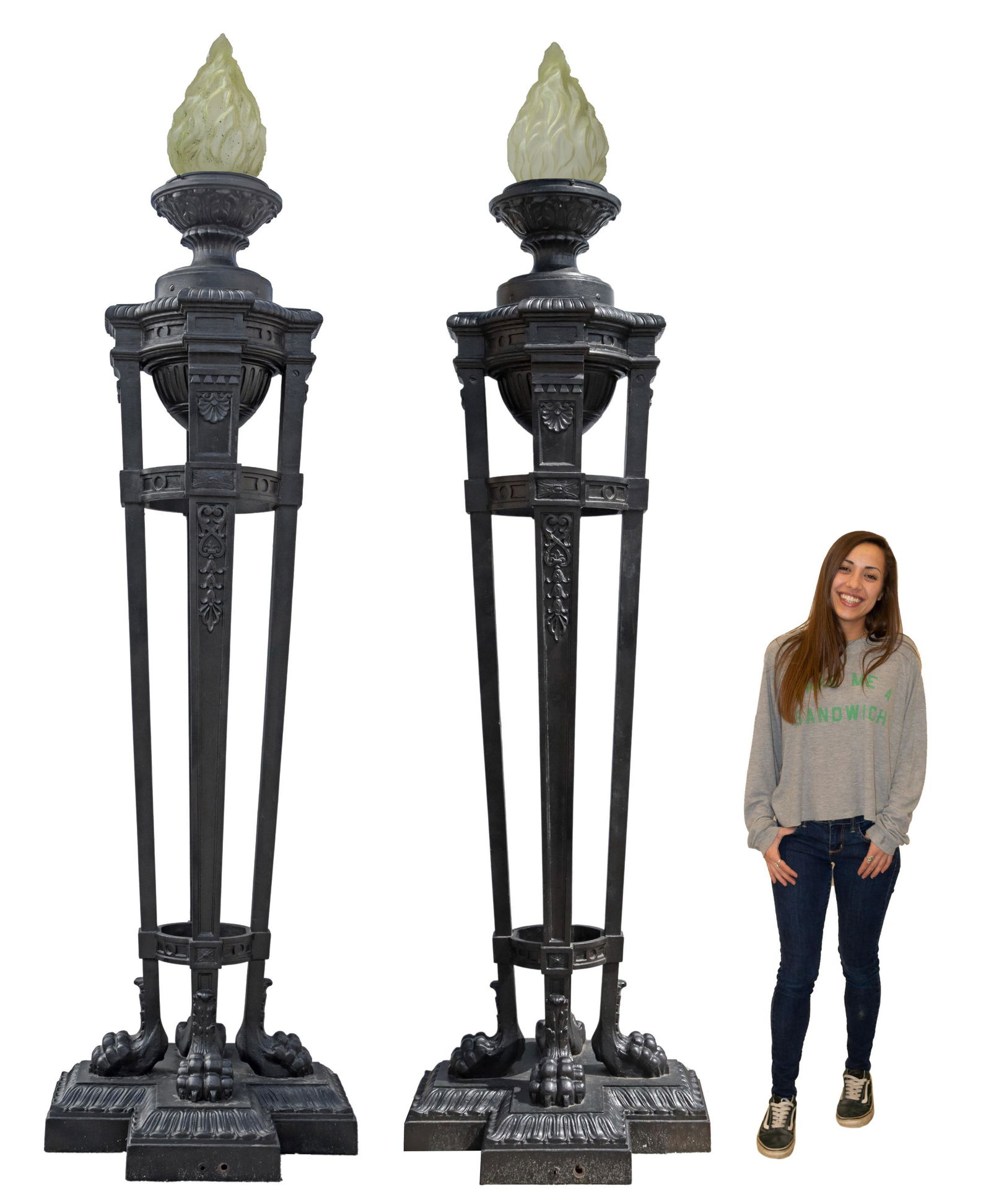 2) MONUMENTAL FRENCH IRON TORCHIERES, 19TH C, 93"H (1 of 4)
