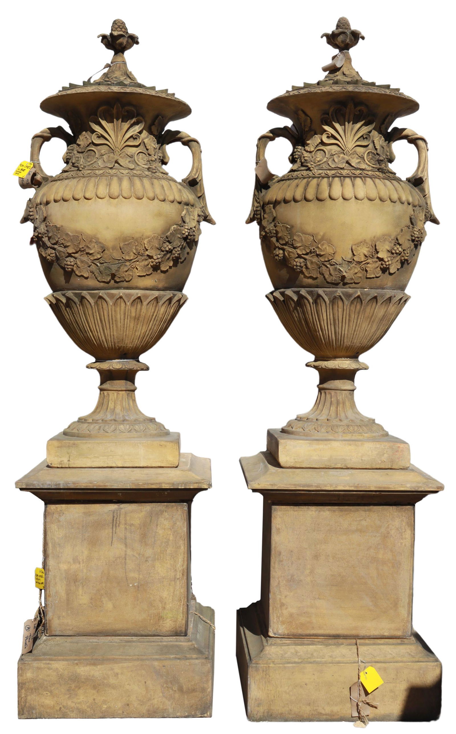 (2) MONUMENTAL CAST STONE URNS & PEDESTALS, 96"H (1 of 5)