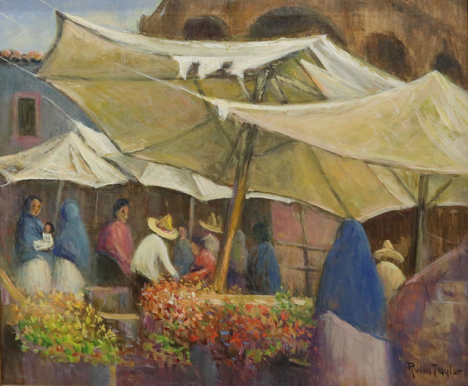 ROLLA SIMS TAYLOR (TX, 1872-1970) MARKET PAINTING (1 of 4)