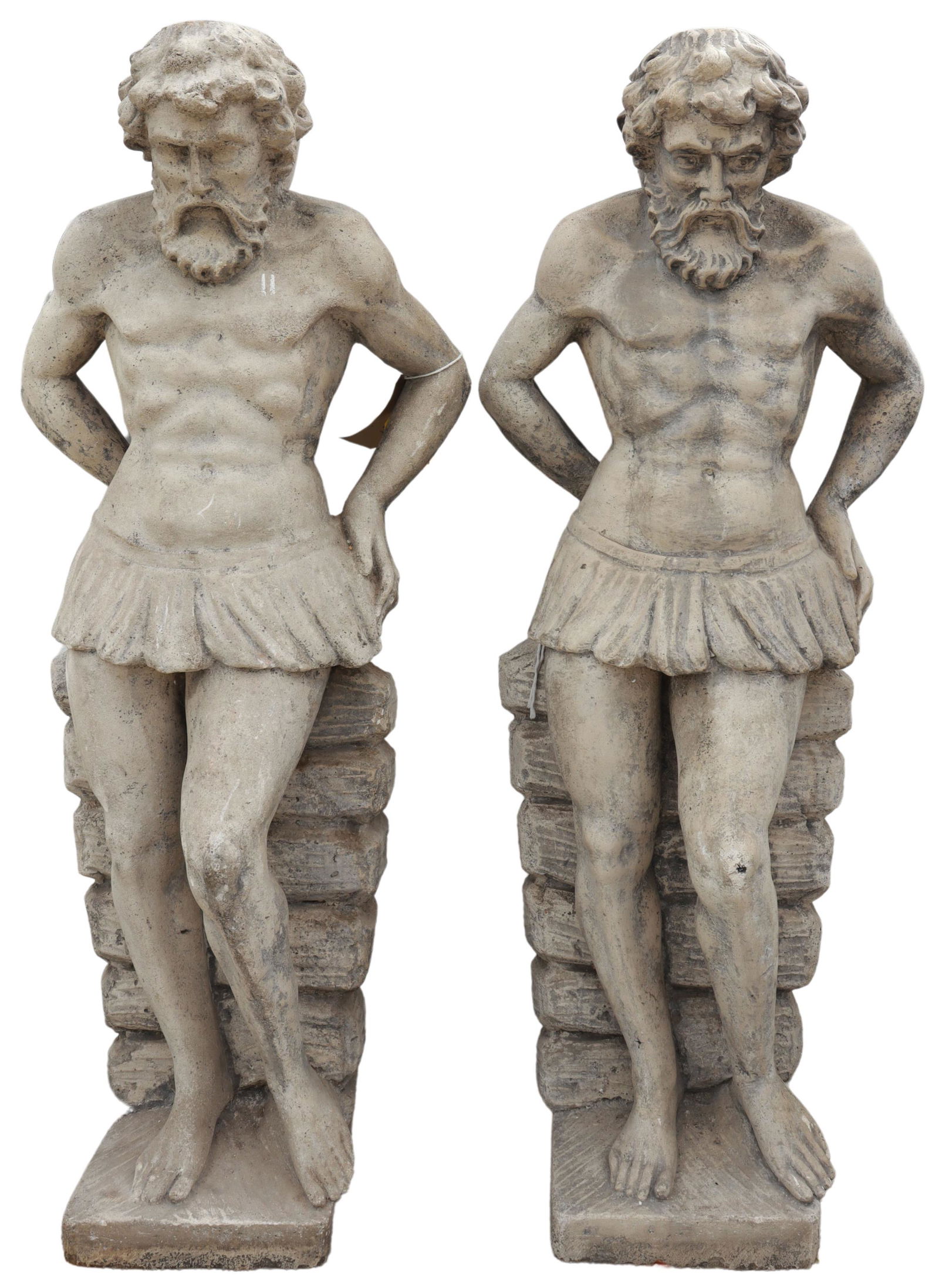 (2) NEAR LIFE-SIZED CAST STONE ATLANTES OF ZEUS (1 of 2)