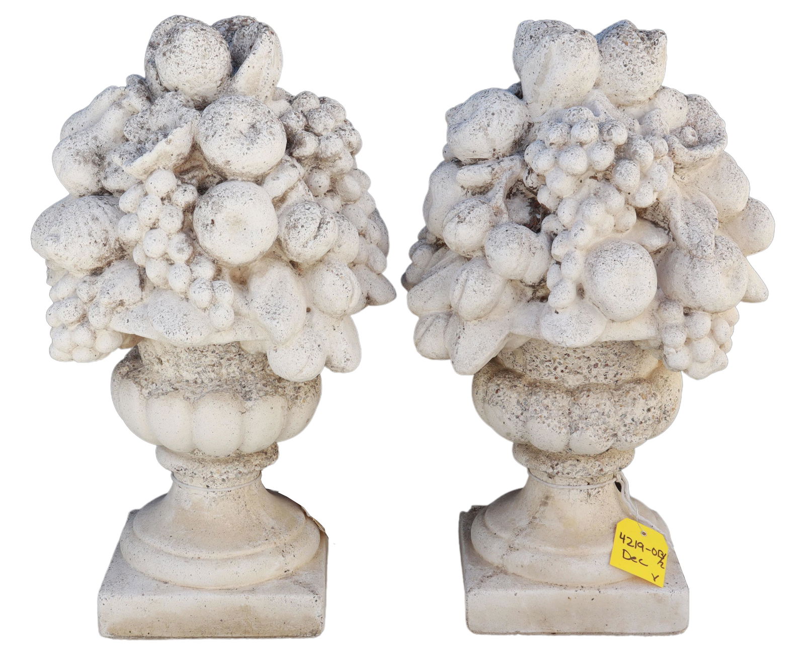 (2) ARCHITECTURAL CAST STONE FRUIT PIERS, 25"H (1 of 2)