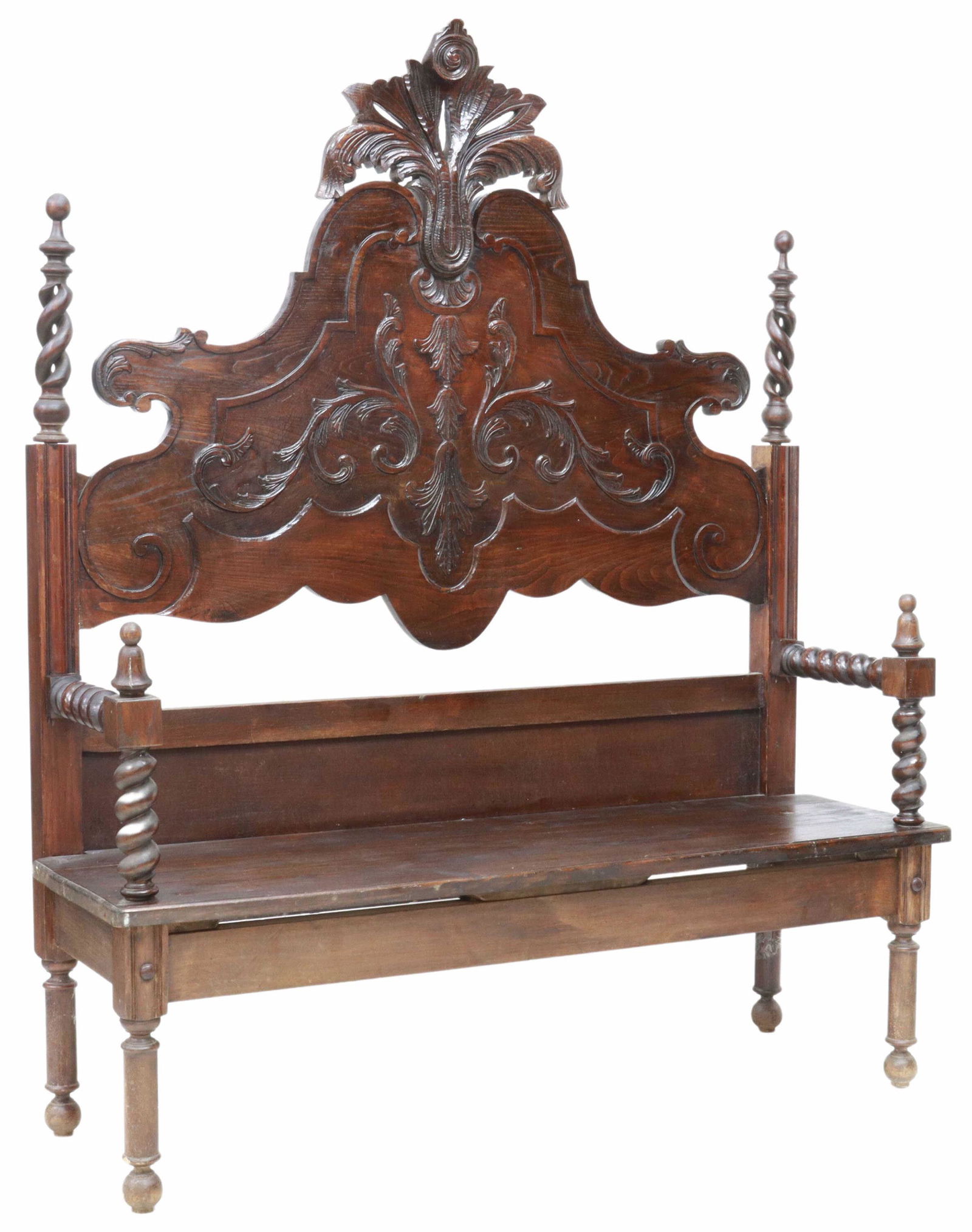 SPANISH BAROQUE STYLE CARVED WALNUT BENCH (1 of 3)
