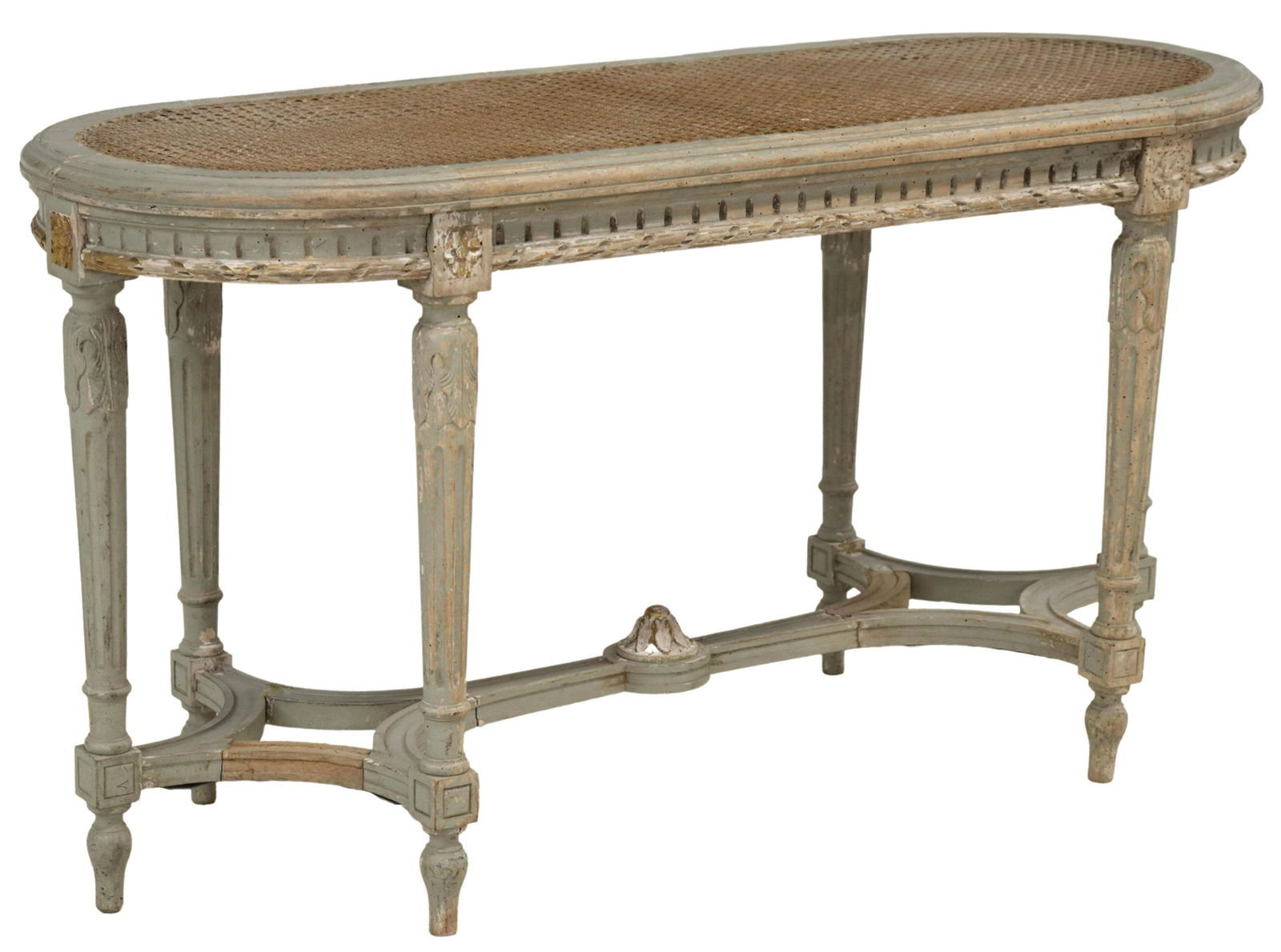 FRENCH LOUIS XVI STYLE PAINTED & CANE BENCH (1 of 4)