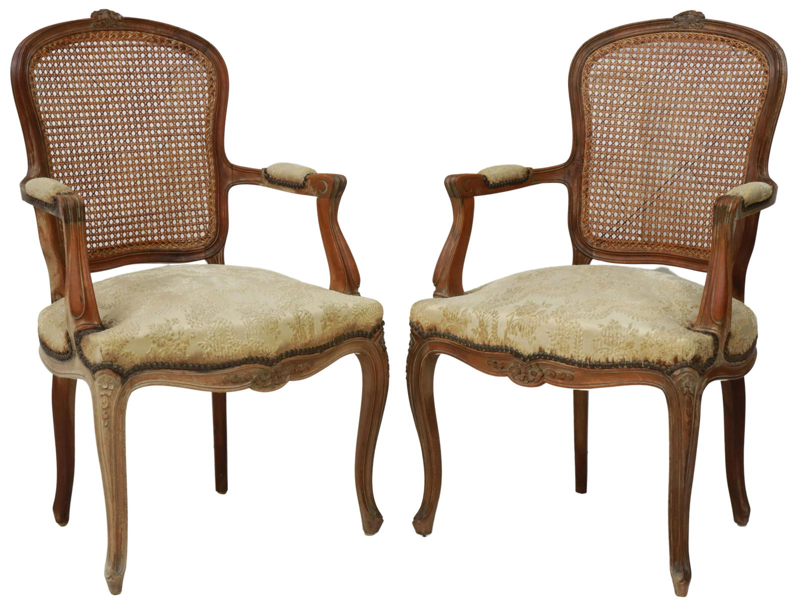 (2) LOUIS XV STYLE CANE-BACK FAUTEUILS (1 of 3)