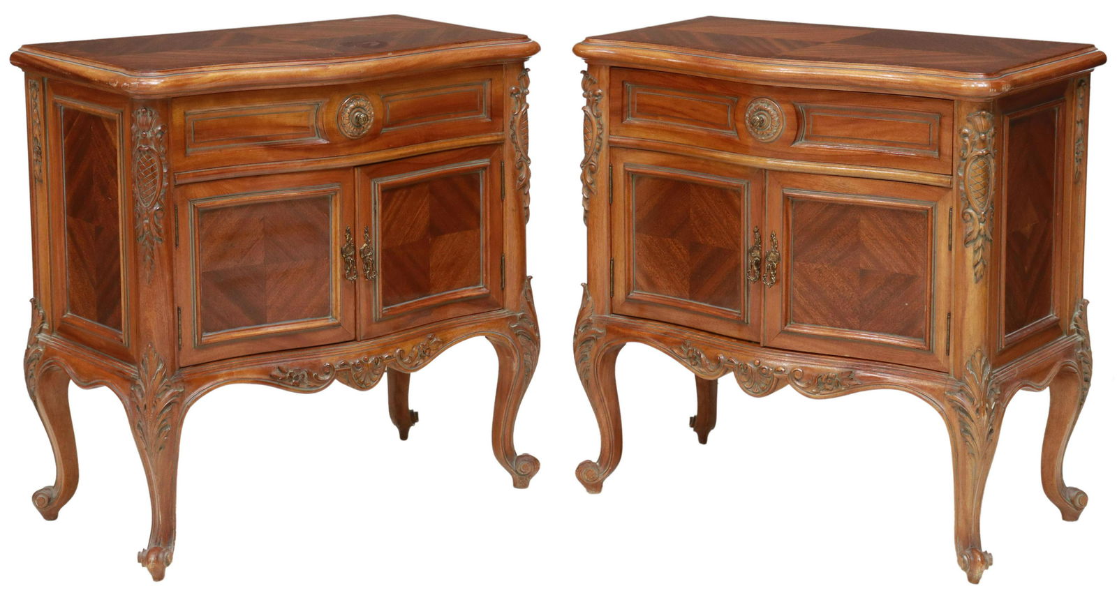 (2) LOUIS XV STYLE MAHOGANY BEDSIDE CABINETS (1 of 6)